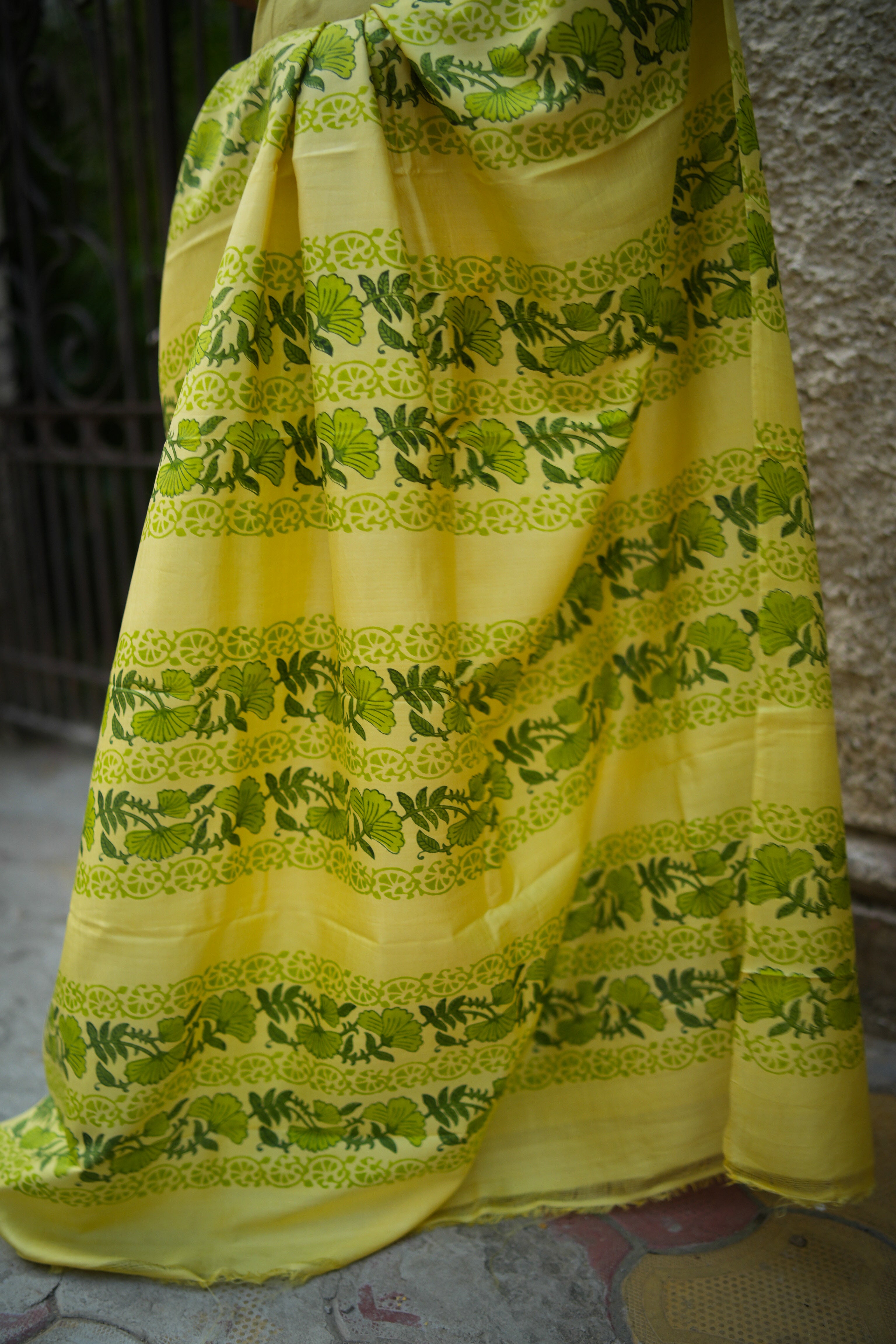 SAREE SILK YELLOW GREEN AUDY