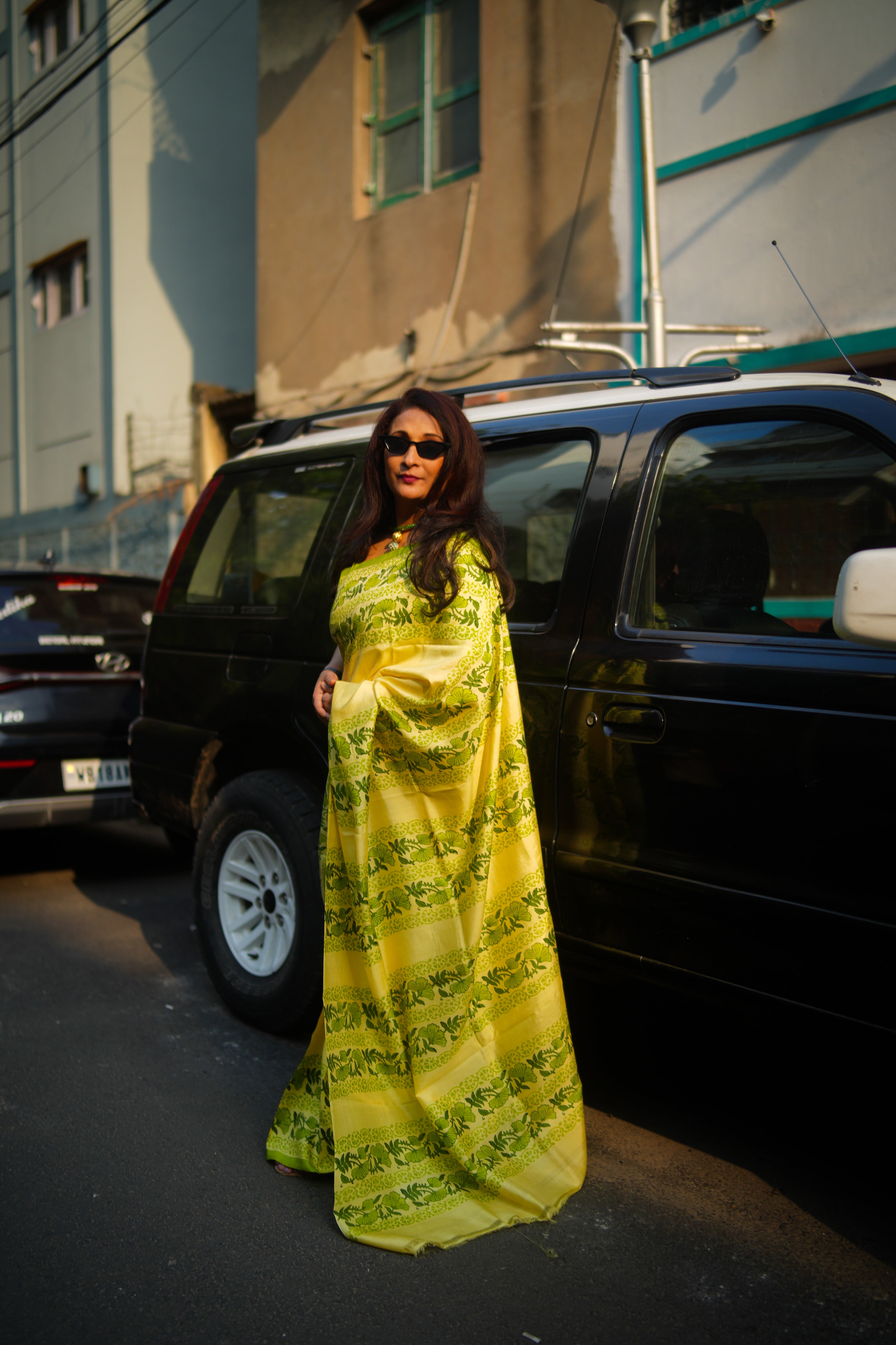 SAREE SILK YELLOW GREEN AUDY