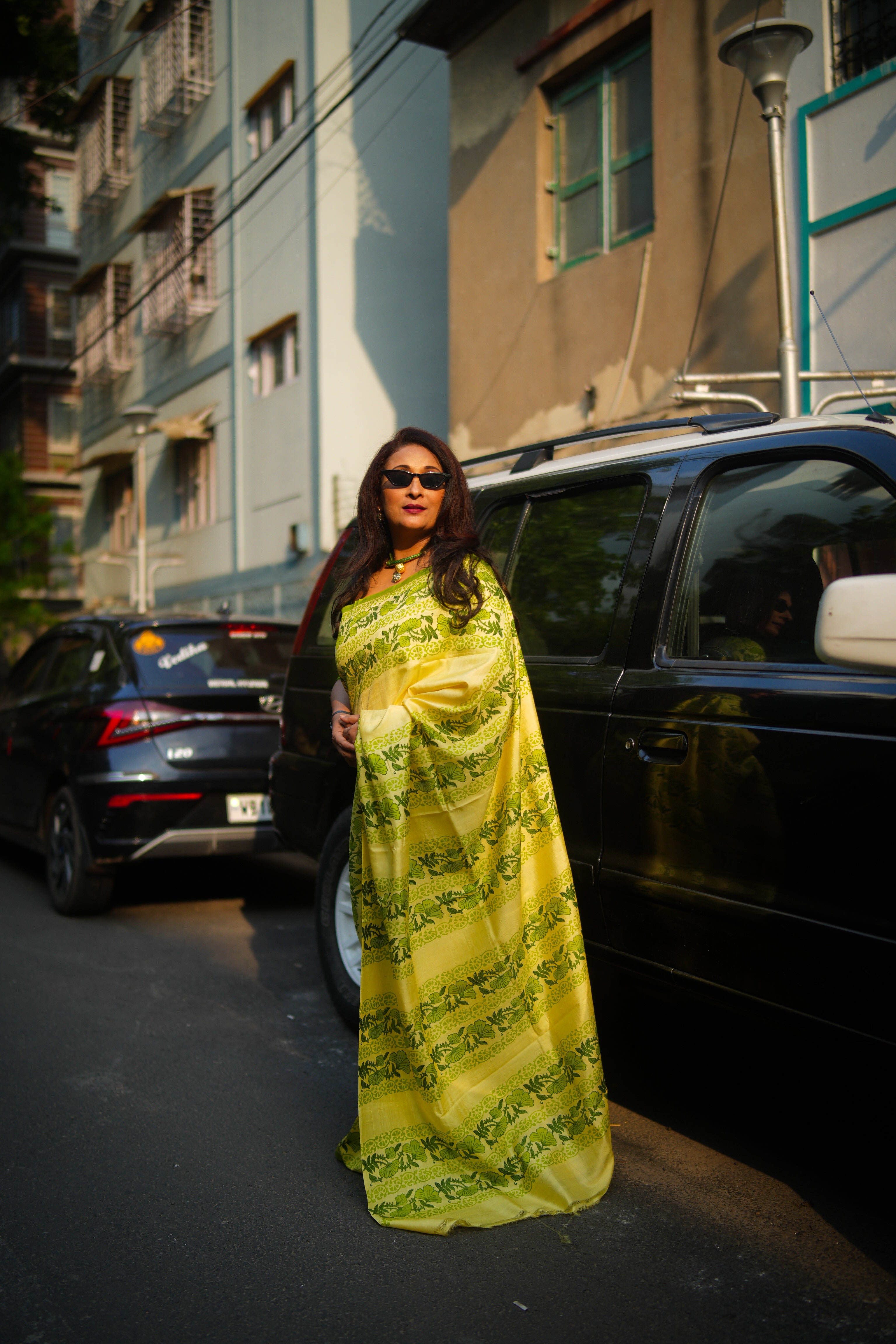 SAREE SILK YELLOW GREEN AUDY