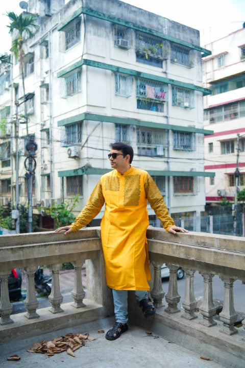 GK YELLOW PRINTED KURTA