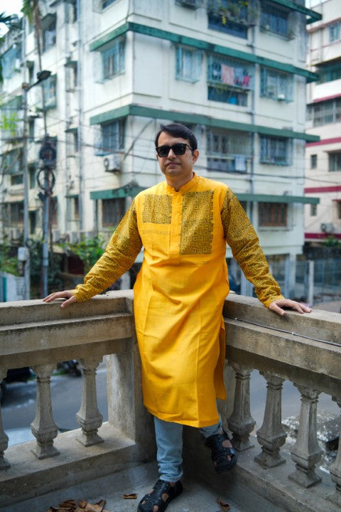 GK YELLOW PRINTED KURTA