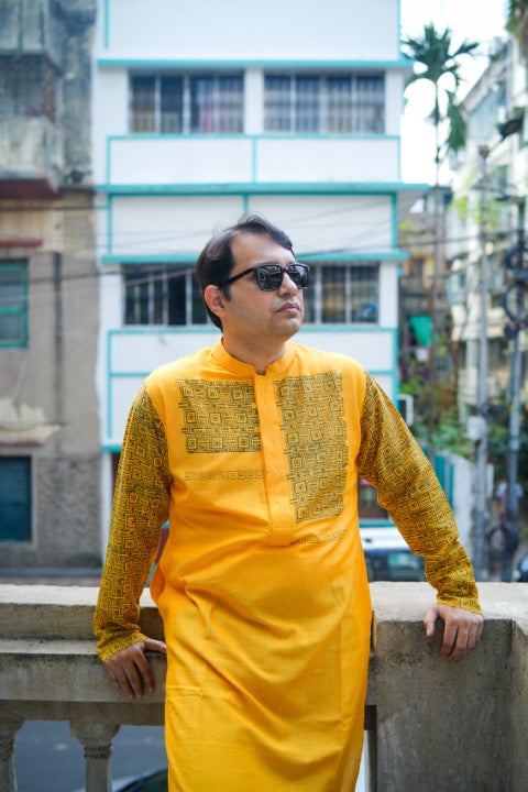 GK YELLOW PRINTED KURTA