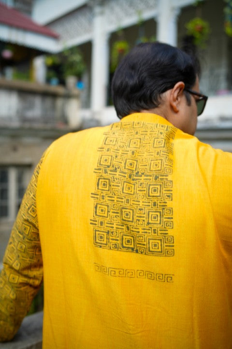 GK YELLOW PRINTED KURTA