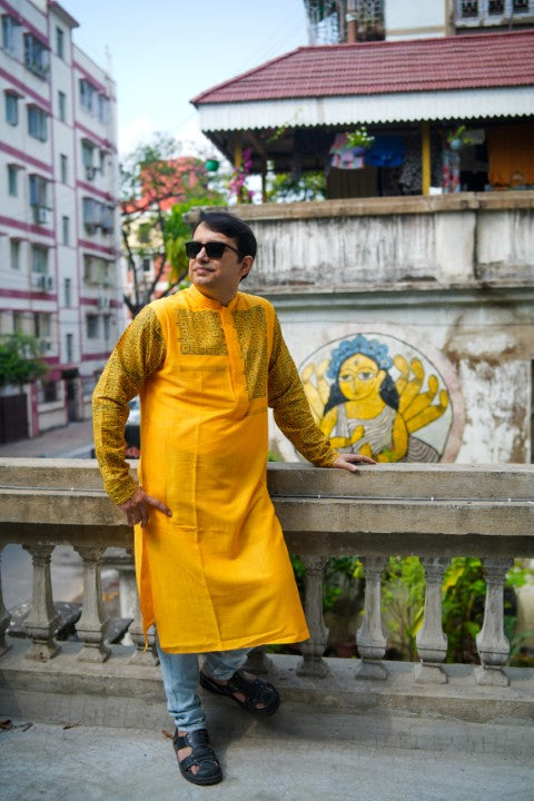 GK YELLOW PRINTED KURTA