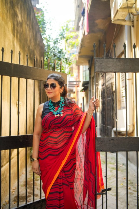 SAREE RED PRINTED LALIE