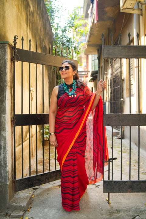 SAREE RED PRINTED LALIE