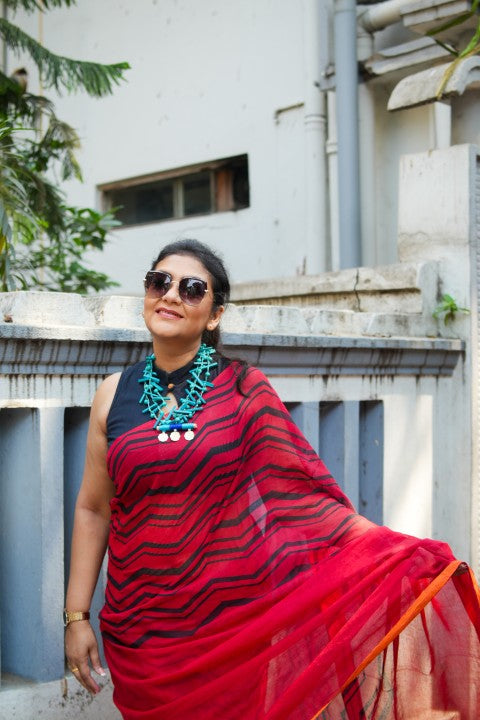 SAREE RED PRINTED LALIE