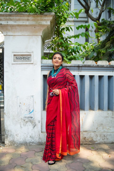 SAREE RED PRINTED LALIE