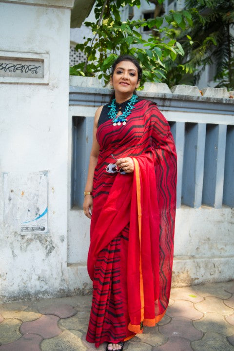 SAREE RED PRINTED LALIE