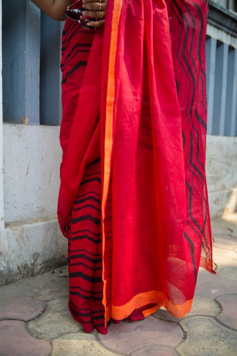 SAREE RED PRINTED LALIE