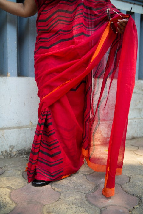 SAREE RED PRINTED LALIE