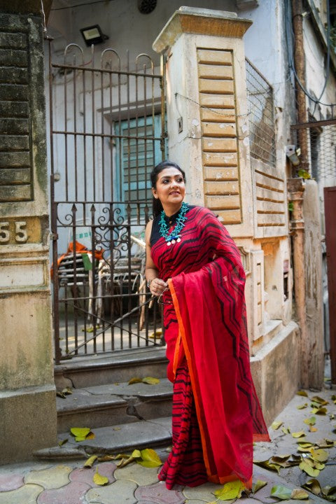 SAREE RED PRINTED LALIE