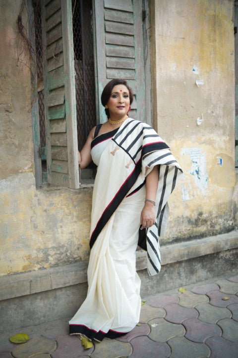 SAREE OFFWHITE WITH EMB AUDY