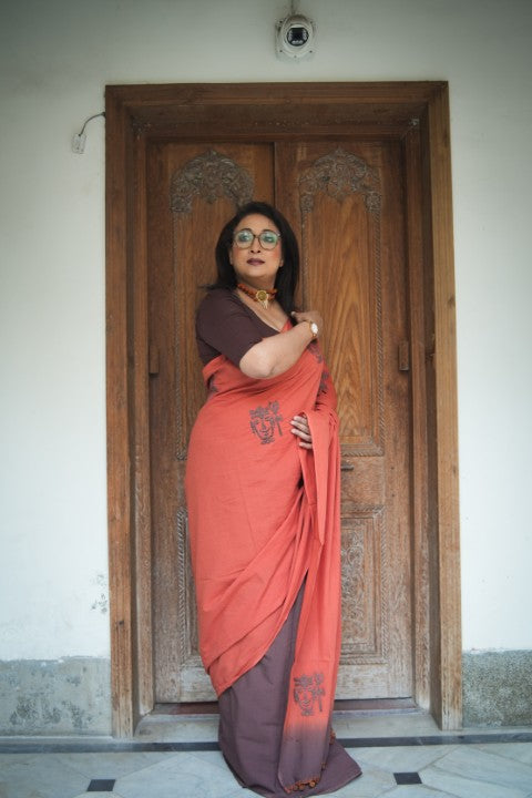 SAREE RUST AND BROWN TIE AND DYE AUDY