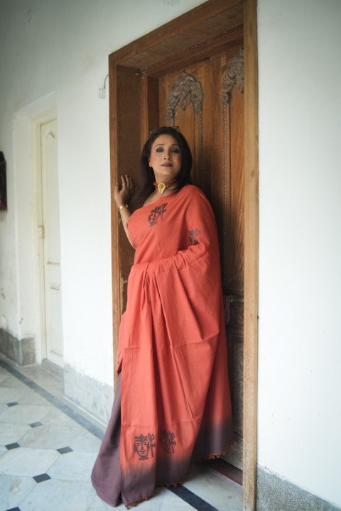 SAREE RUST AND BROWN TIE AND DYE AUDY