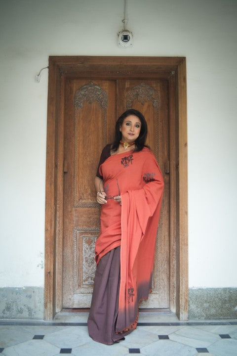 SAREE RUST AND BROWN TIE AND DYE AUDY