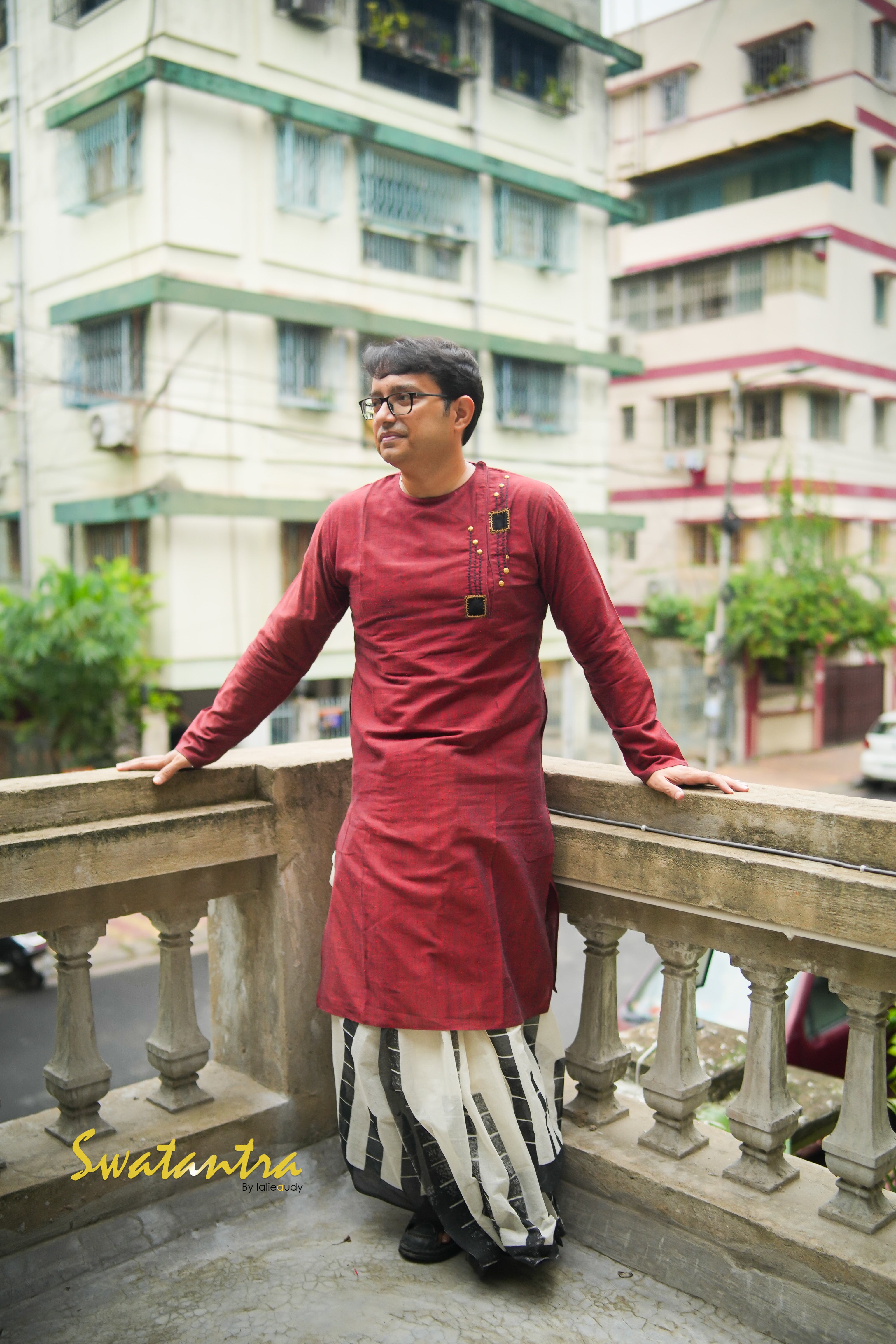 LALIE SAIKAT MAROON APPLIQUE AND EMB KURTA