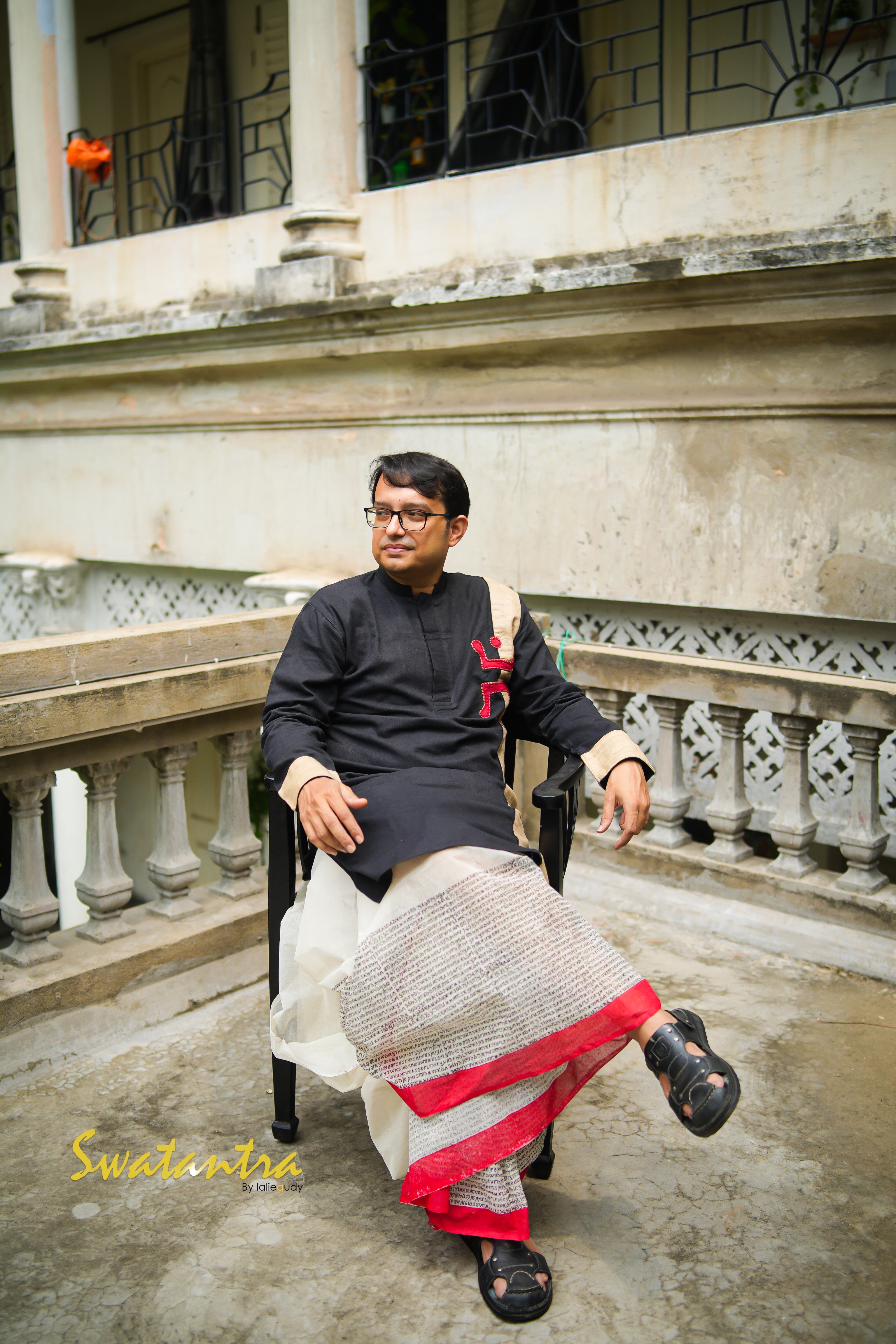 AUDY SAIKAT BLACK SWASTIK KURTA