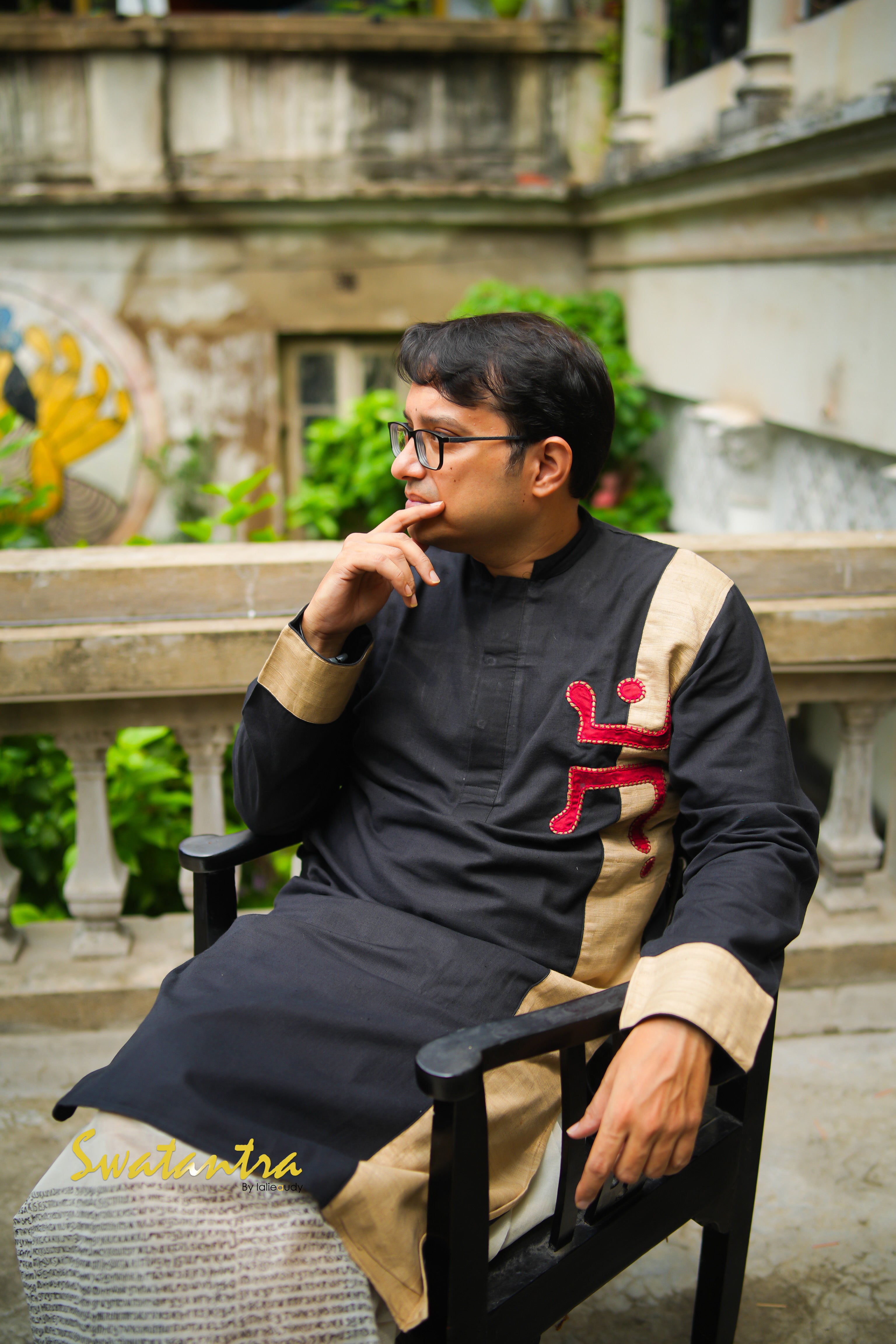 AUDY SAIKAT BLACK SWASTIK KURTA