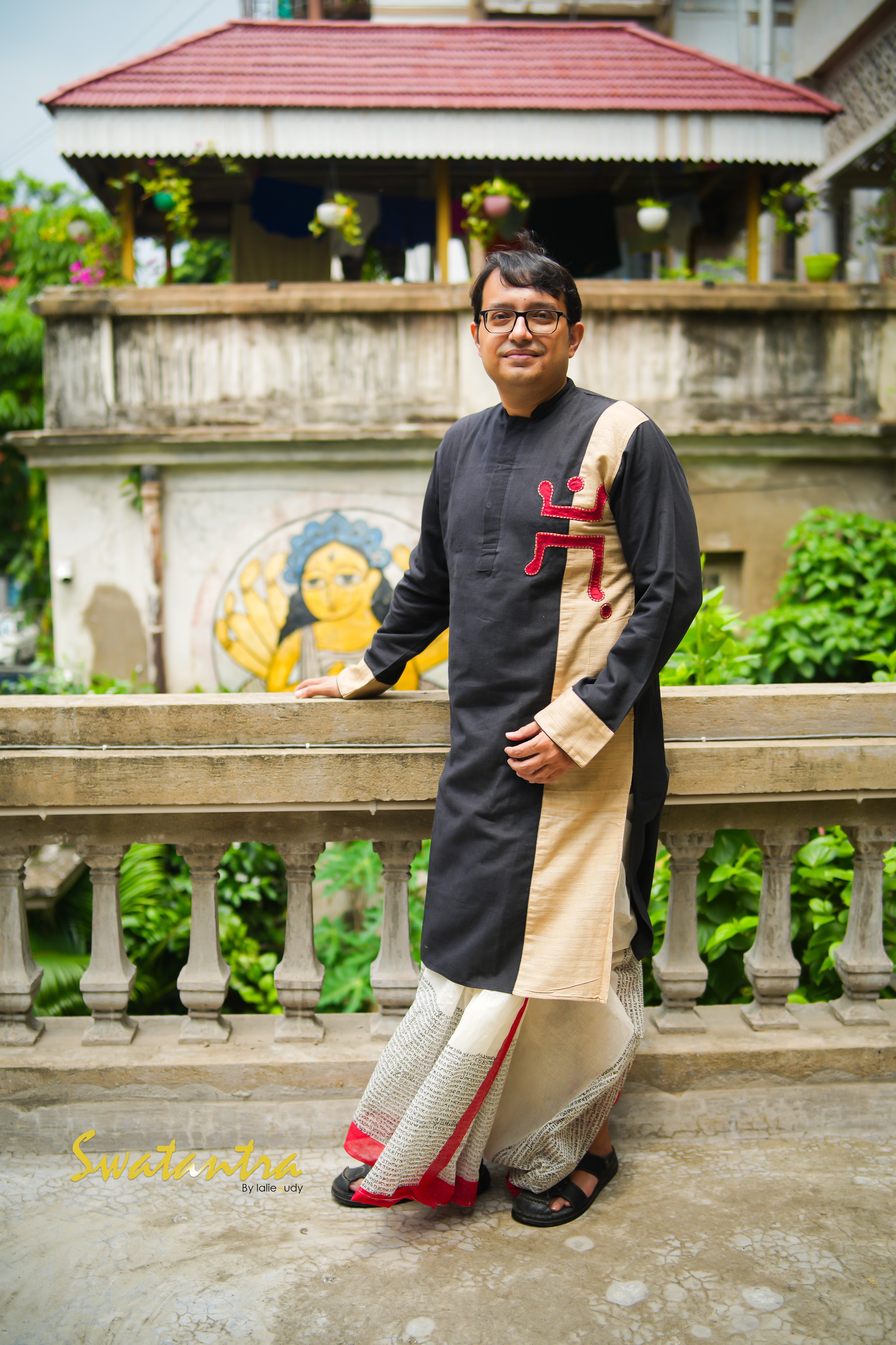 AUDY SAIKAT BLACK SWASTIK KURTA