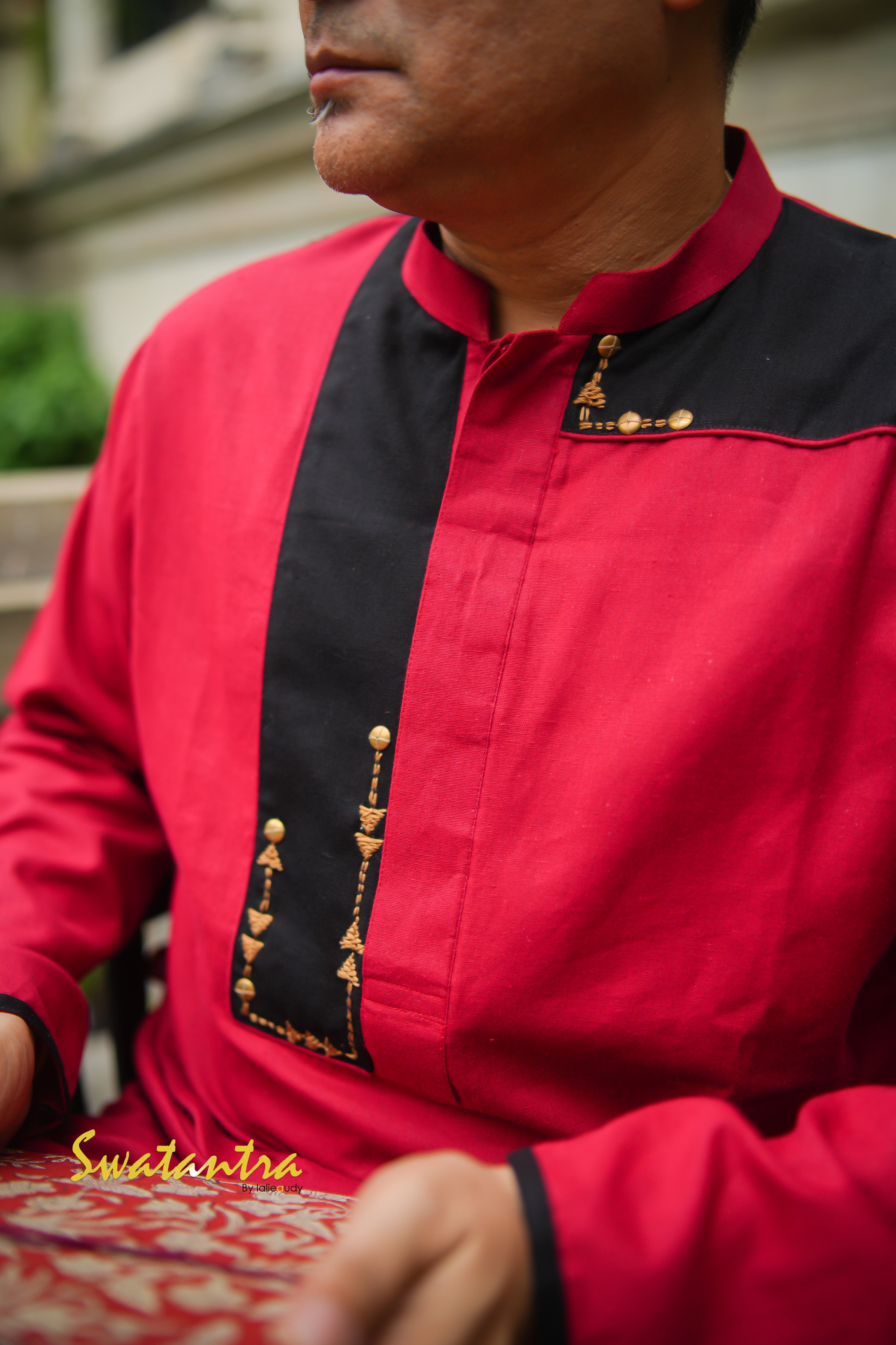DHOTI MAROON BLACK EMB AMIT