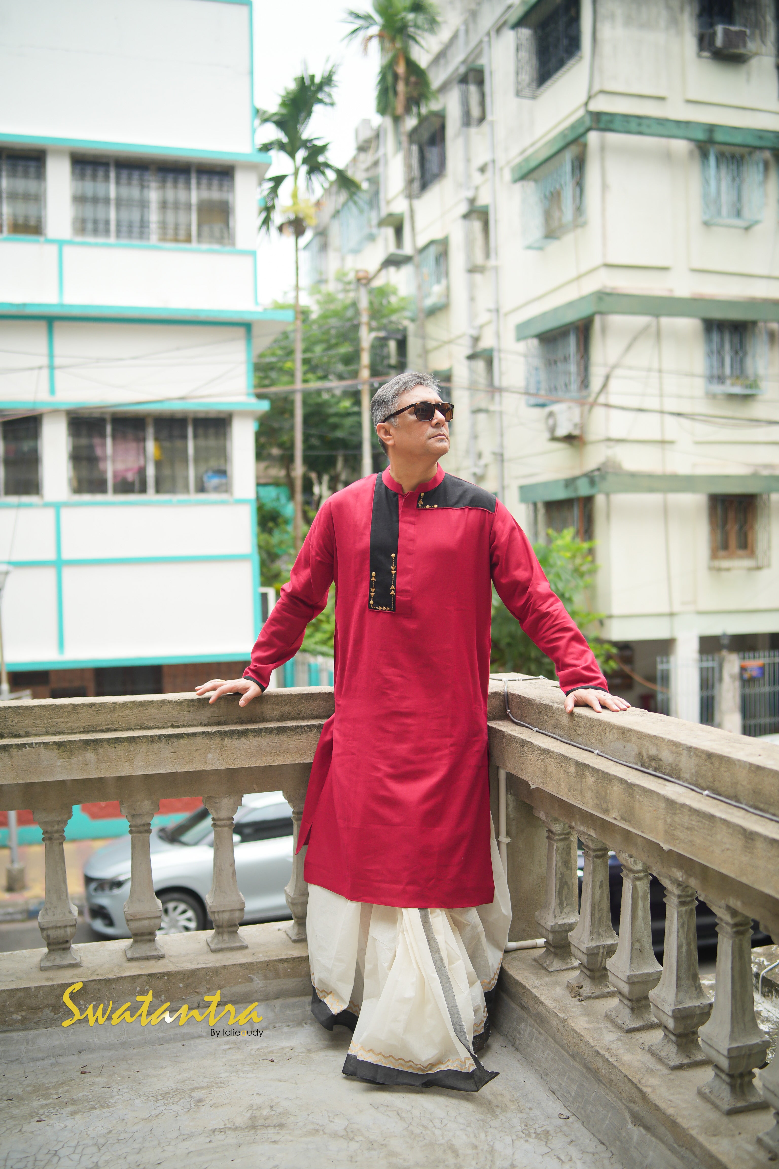 DHOTI MAROON BLACK EMB AMIT