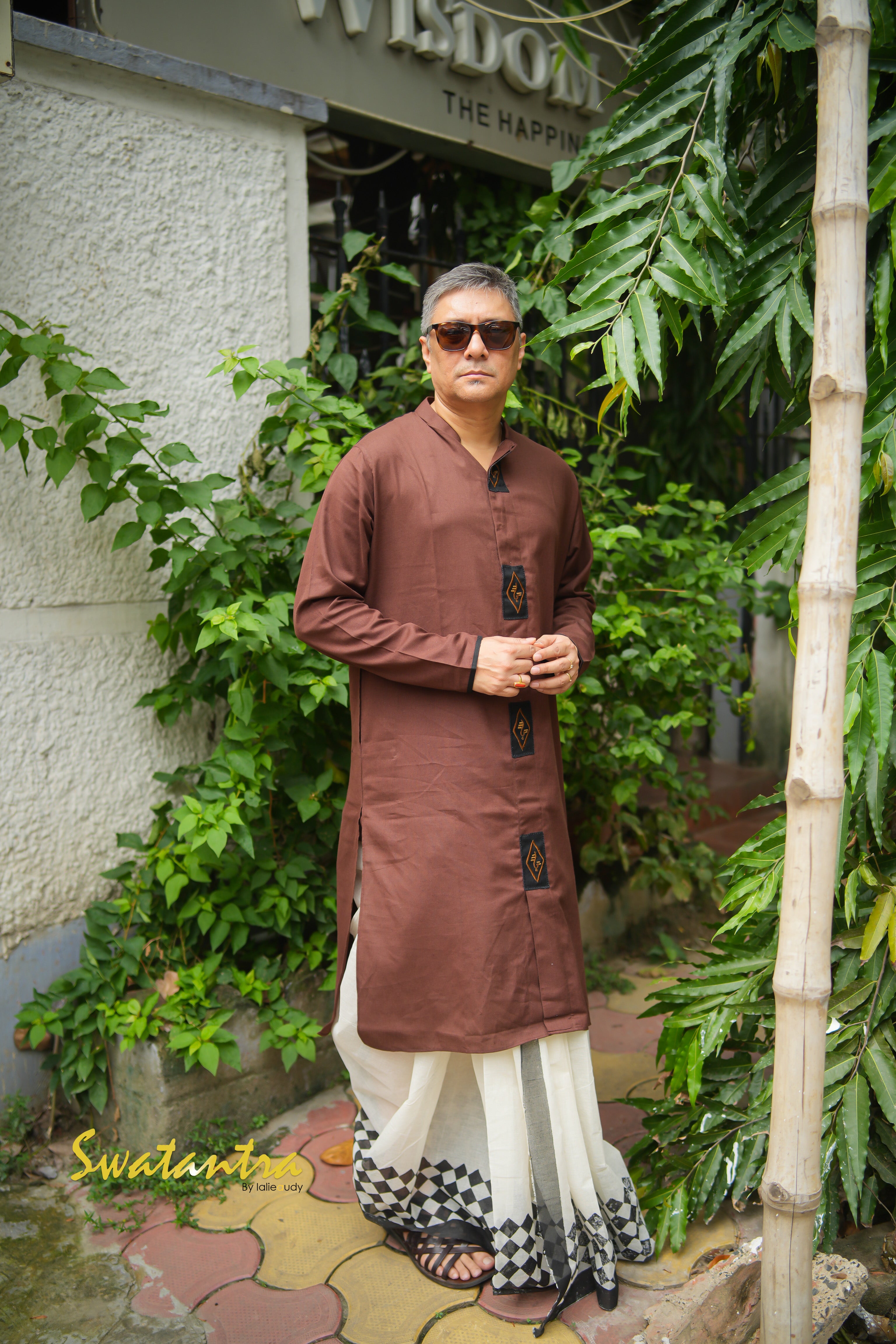 DHOTI BROWN BLACK APPLIQUE AMIT