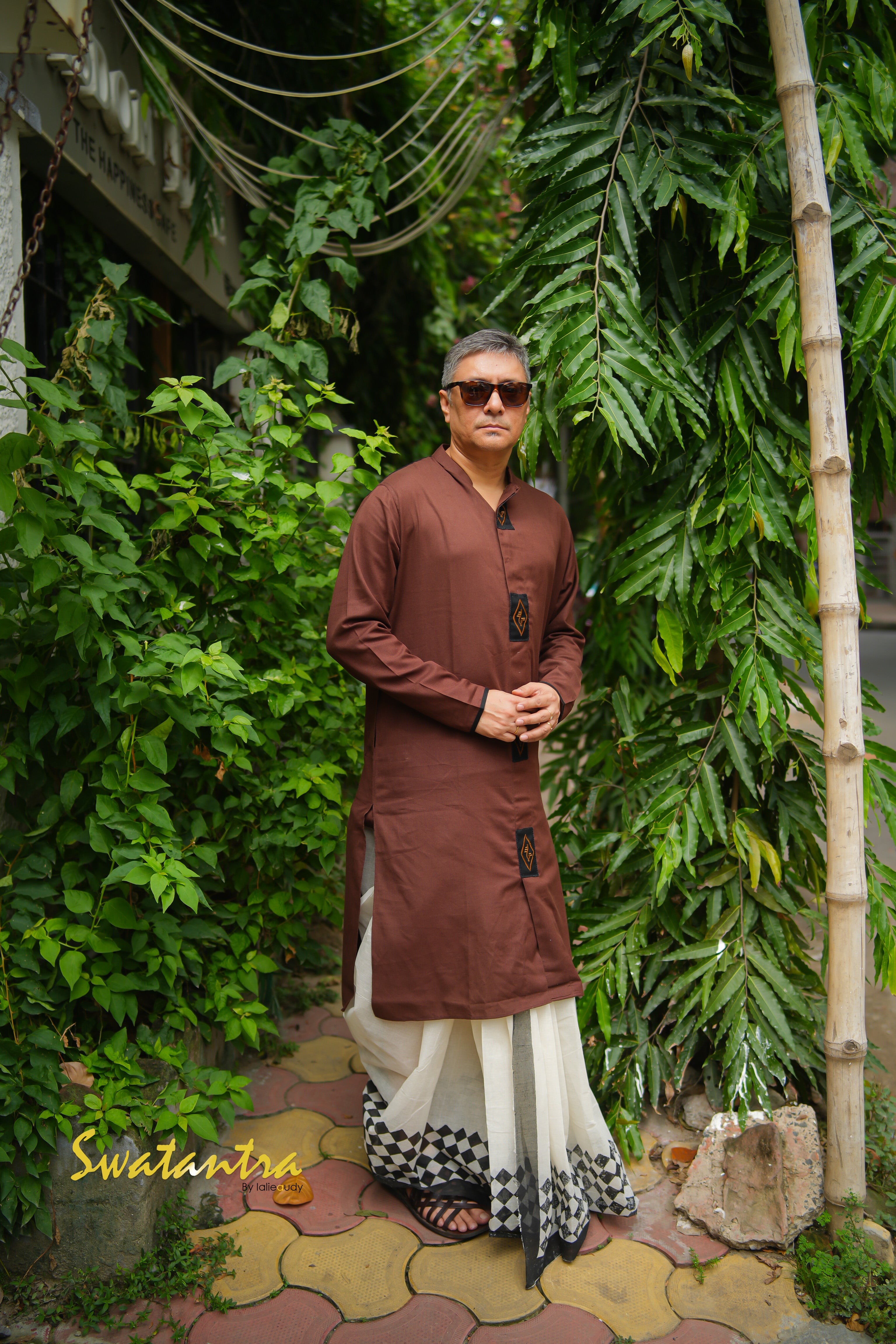 DHOTI BROWN BLACK APPLIQUE AMIT