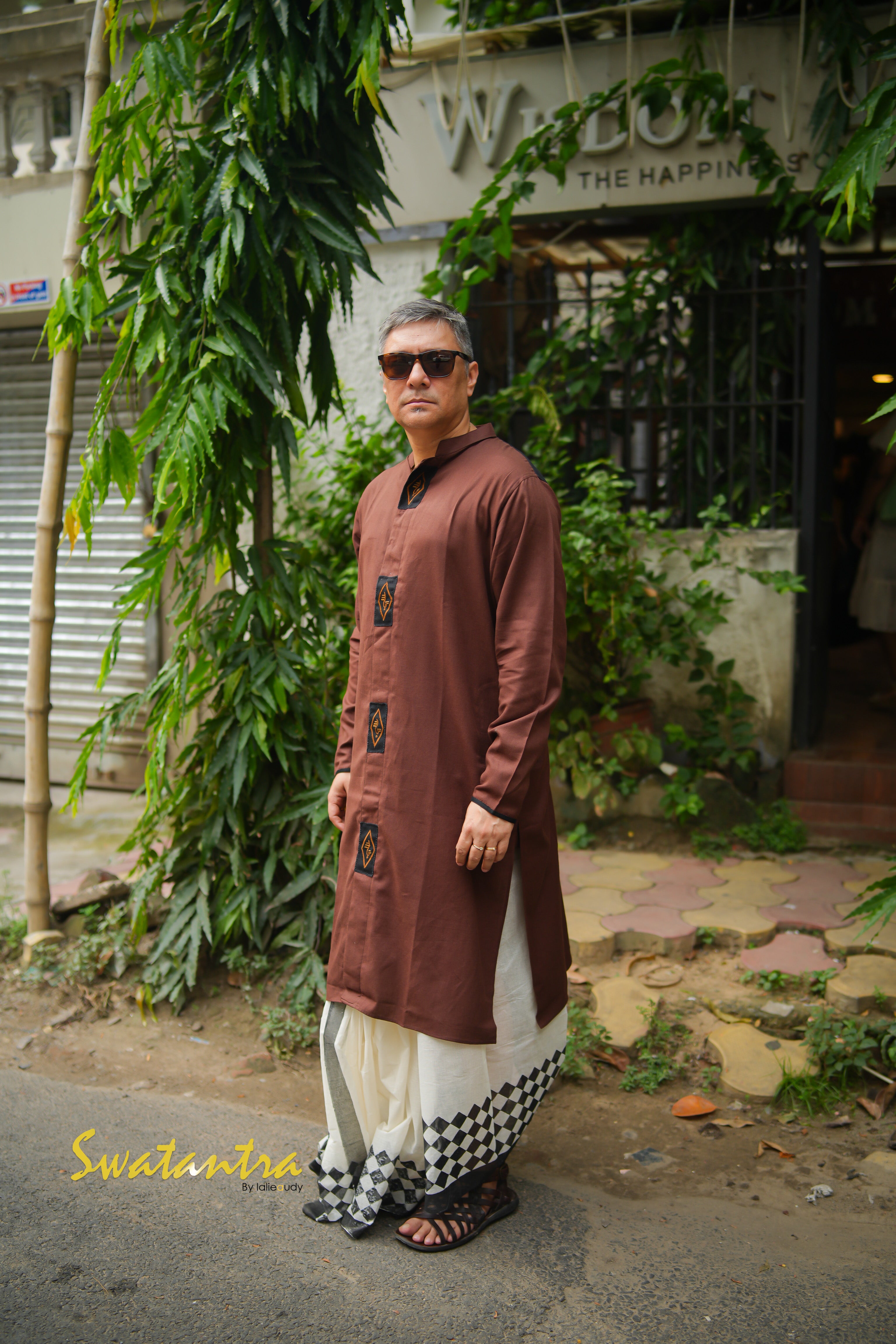DHOTI BROWN BLACK APPLIQUE AMIT