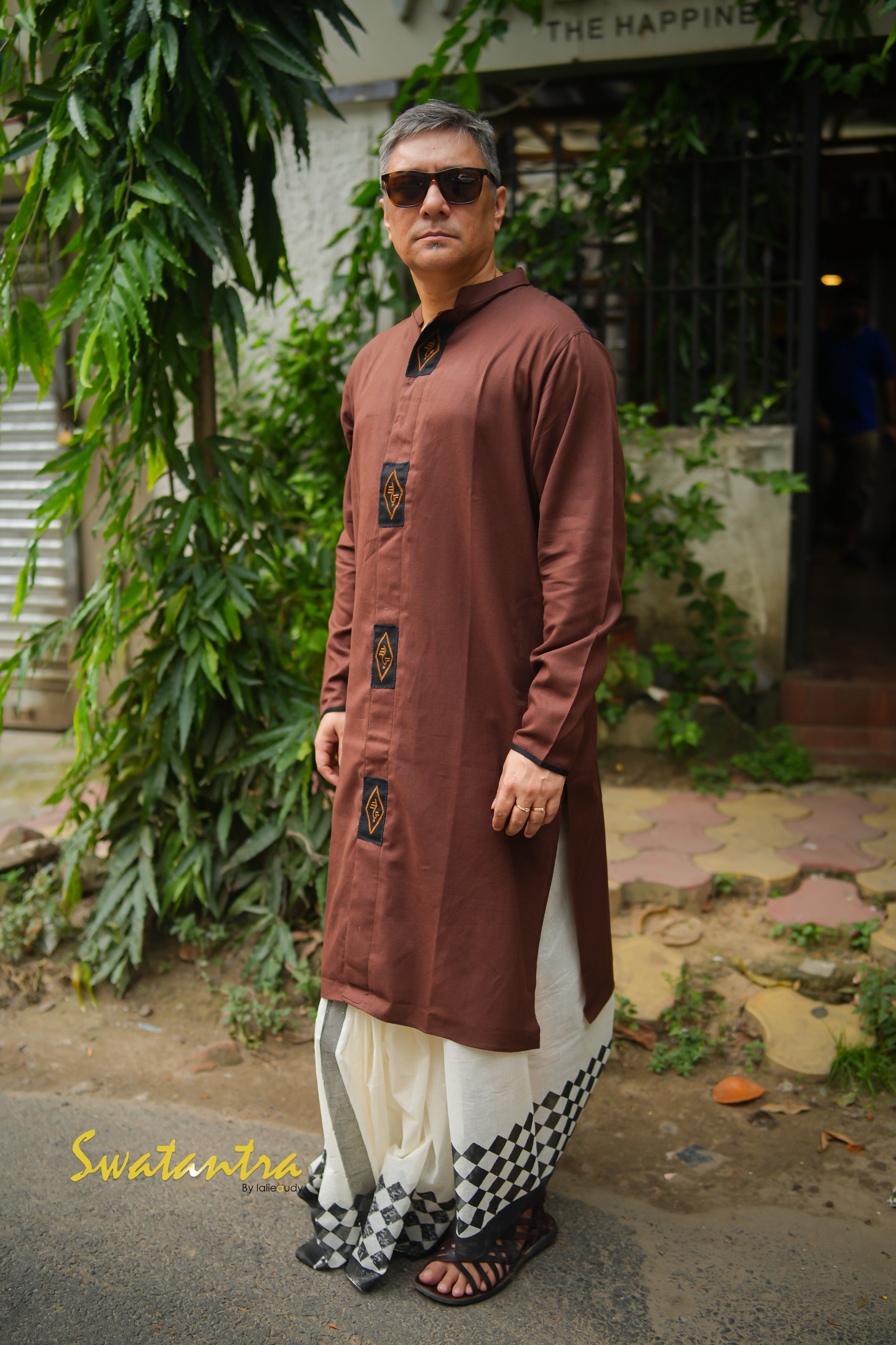 DHOTI BROWN BLACK APPLIQUE AMIT