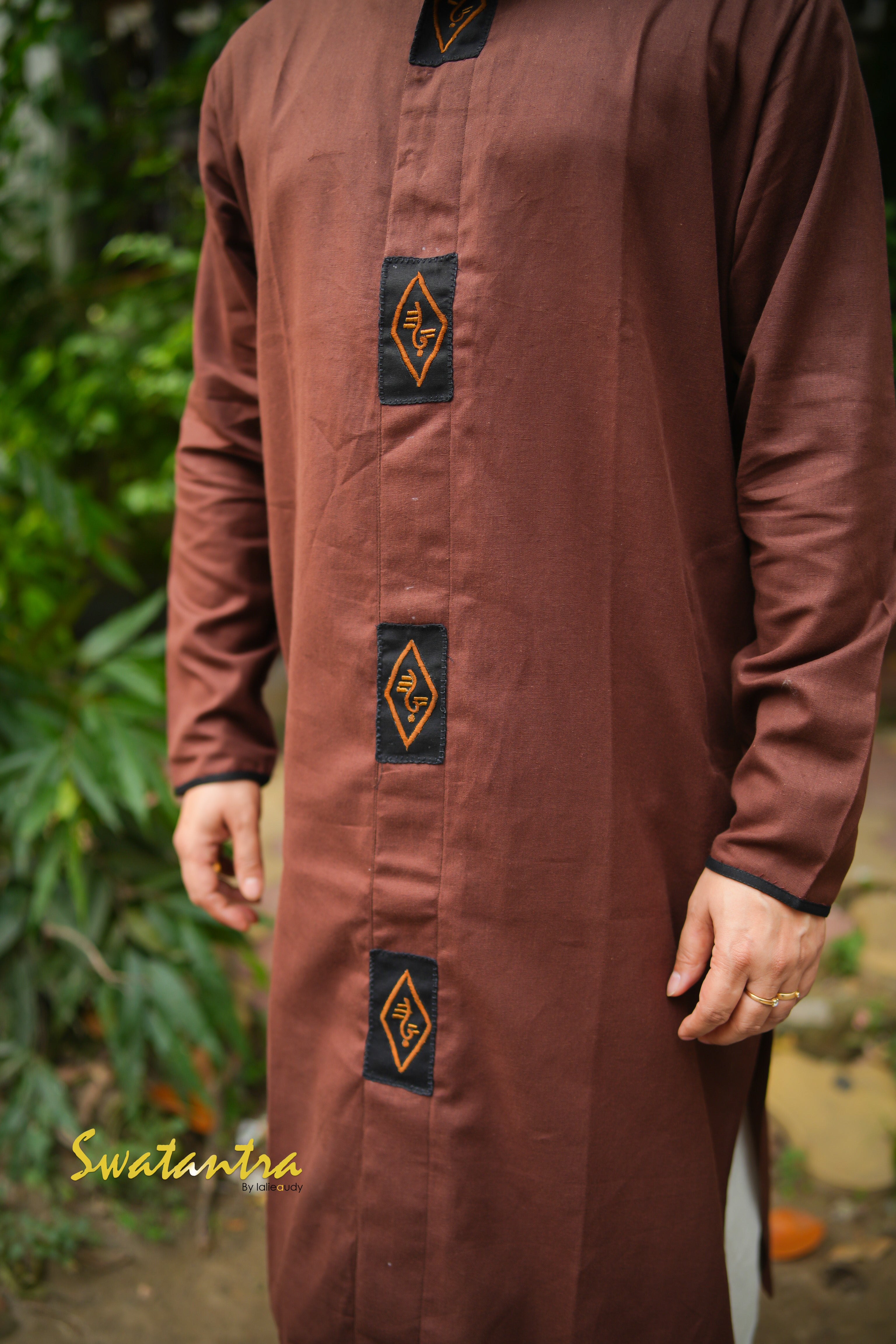 DHOTI BROWN BLACK APPLIQUE AMIT
