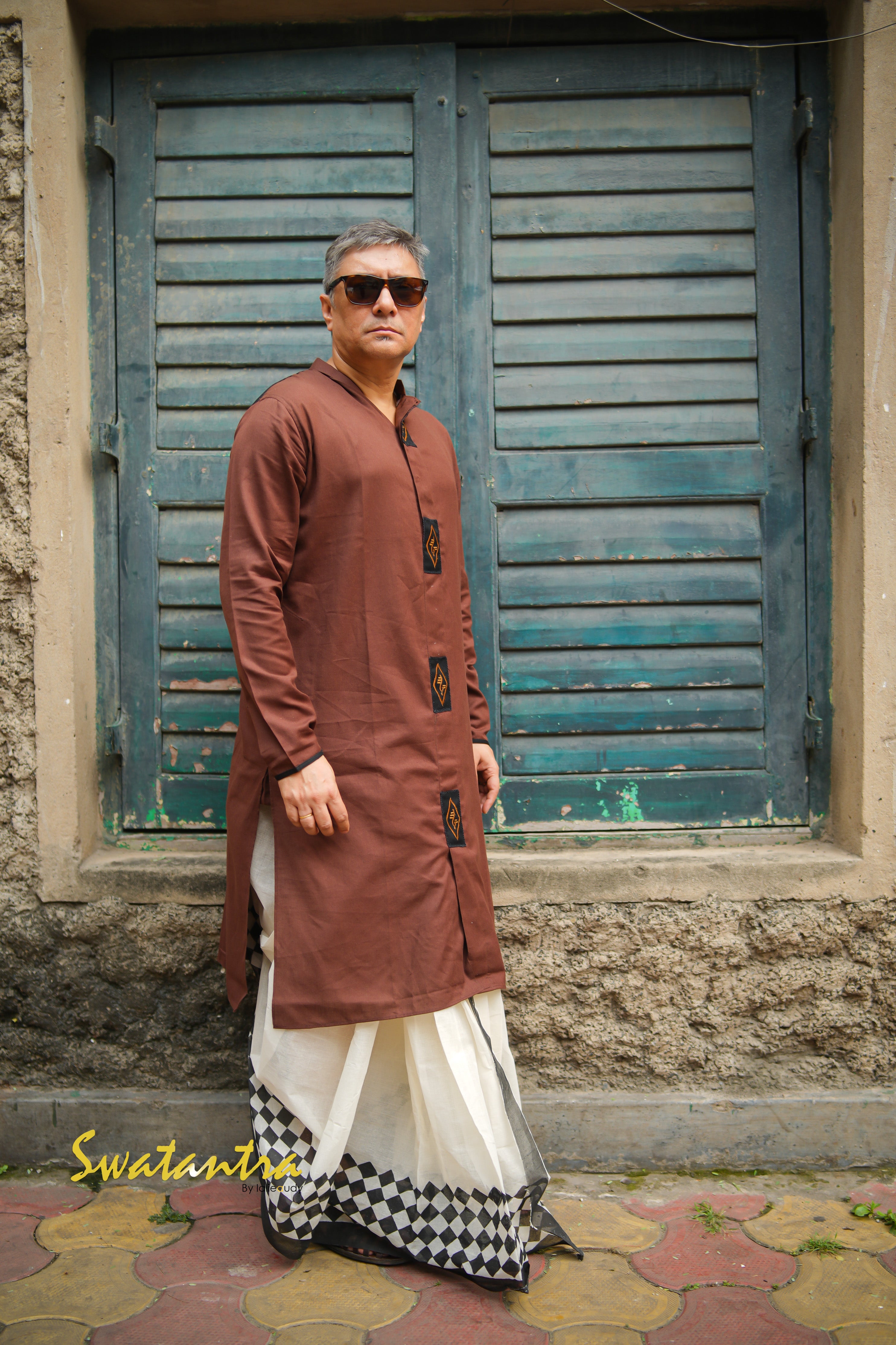 DHOTI BROWN BLACK APPLIQUE AMIT