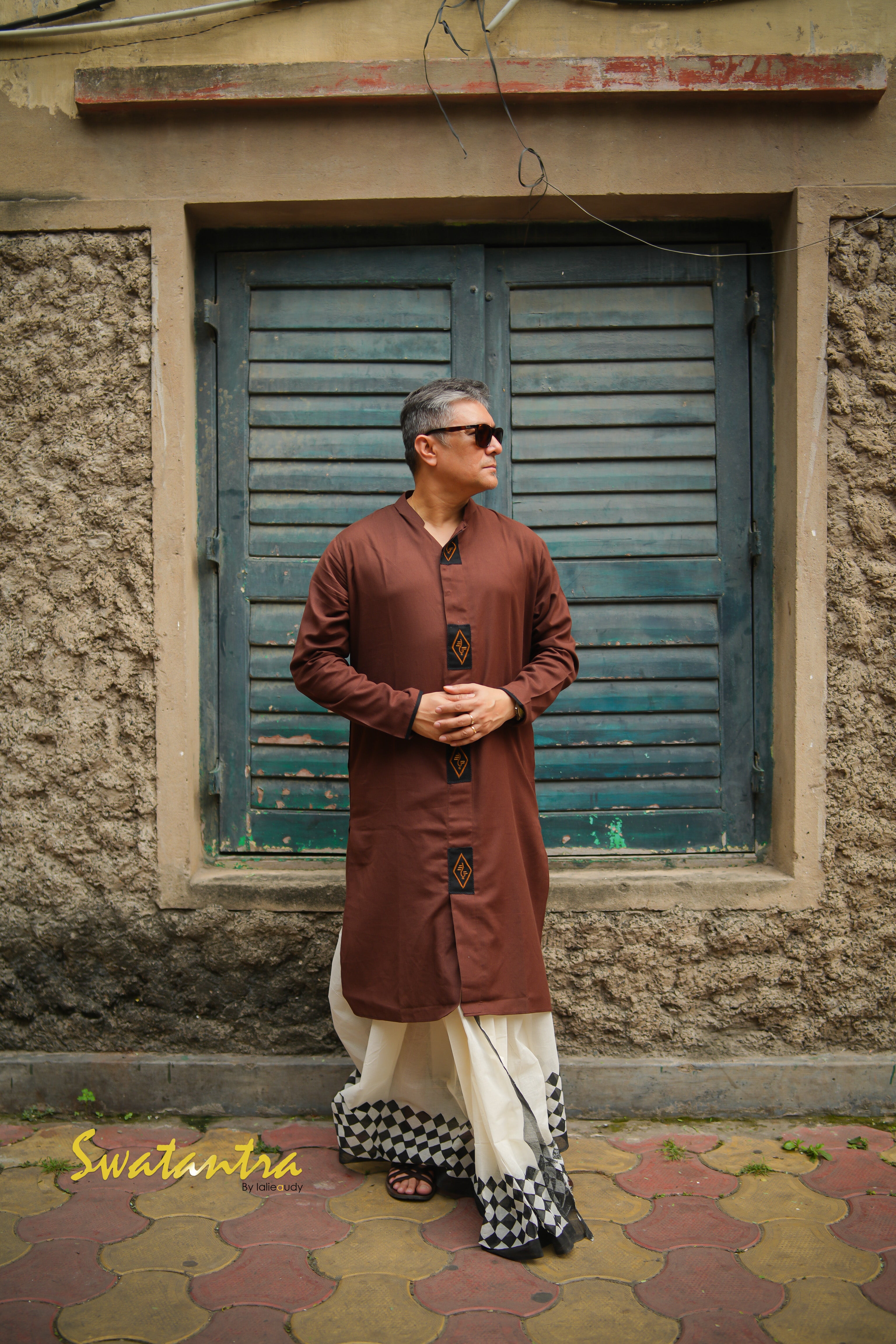 DHOTI BROWN BLACK APPLIQUE AMIT
