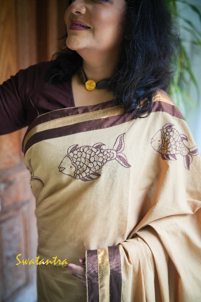 ANJAN LALIE FISH  - SAREE