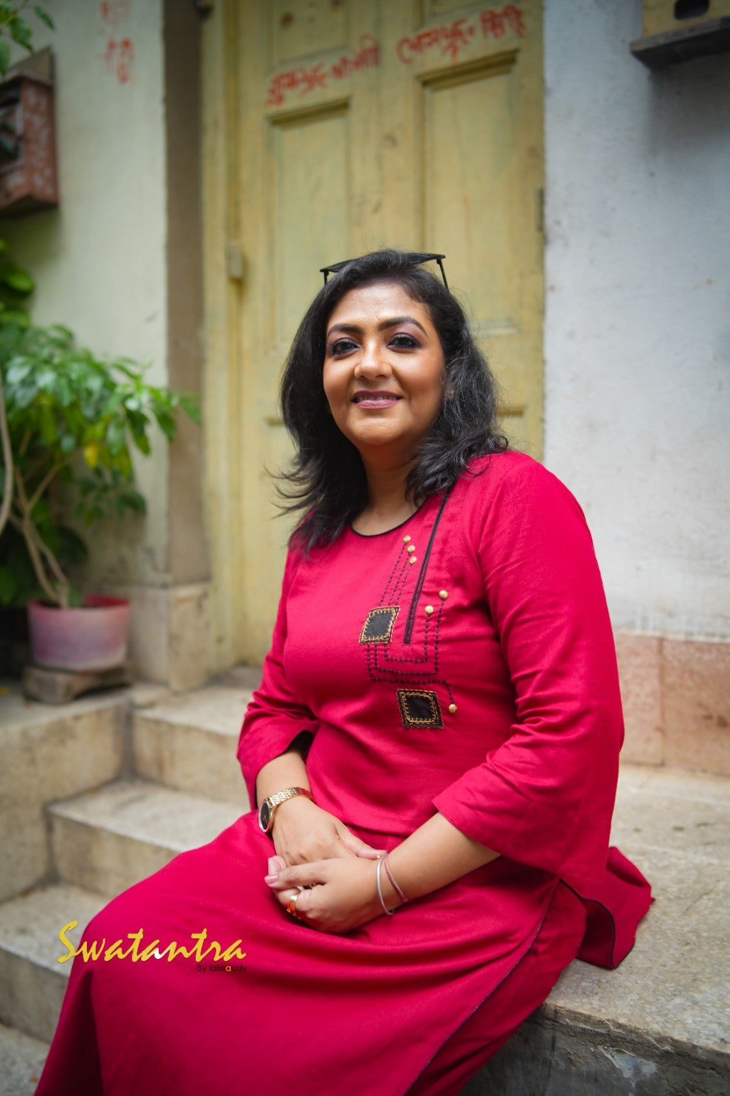 LALIE SAIKAT MAROON APPLIQUE AND EMB LADIES KURTA