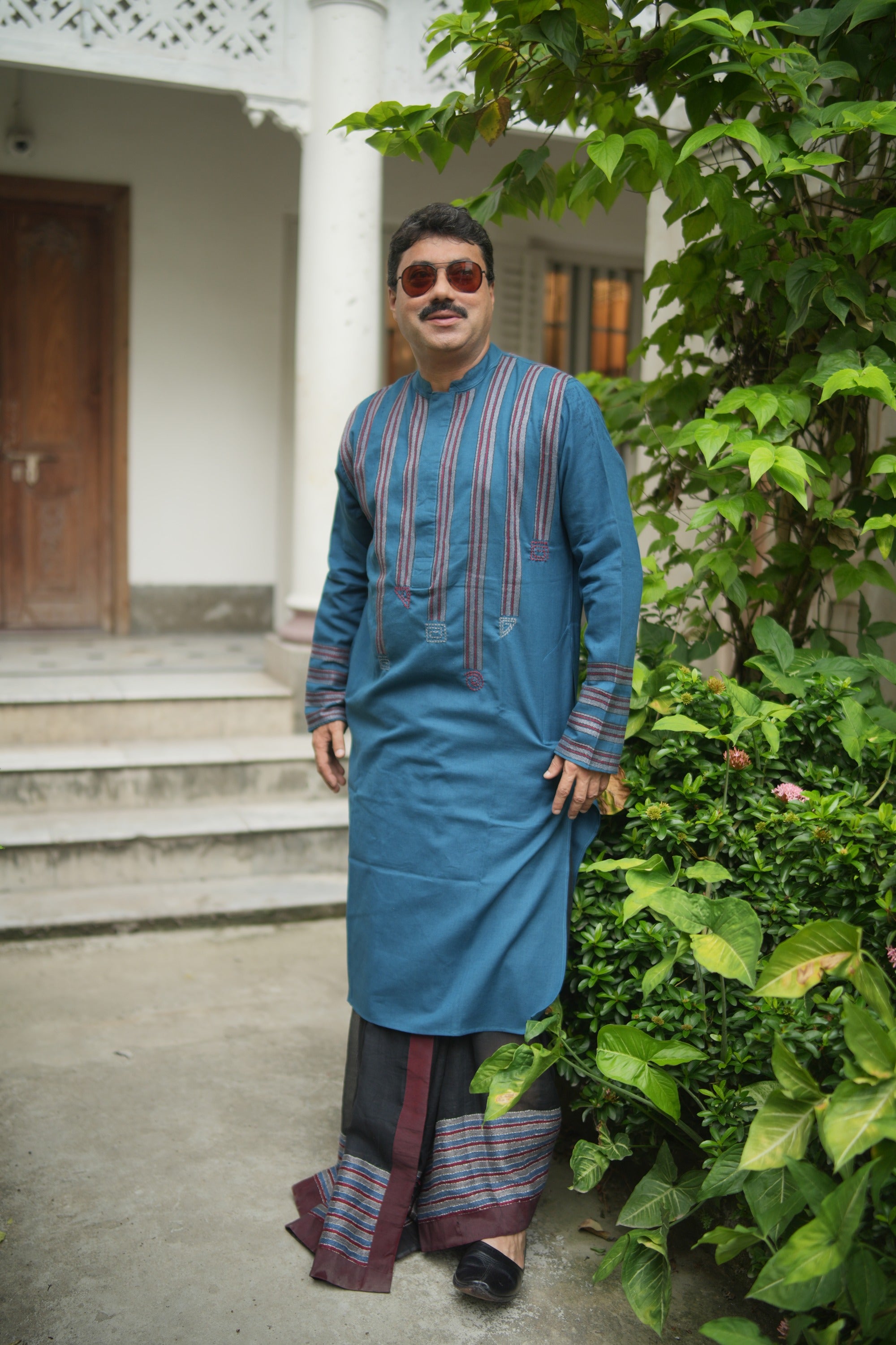 Kantha Blue Anjan Kurta