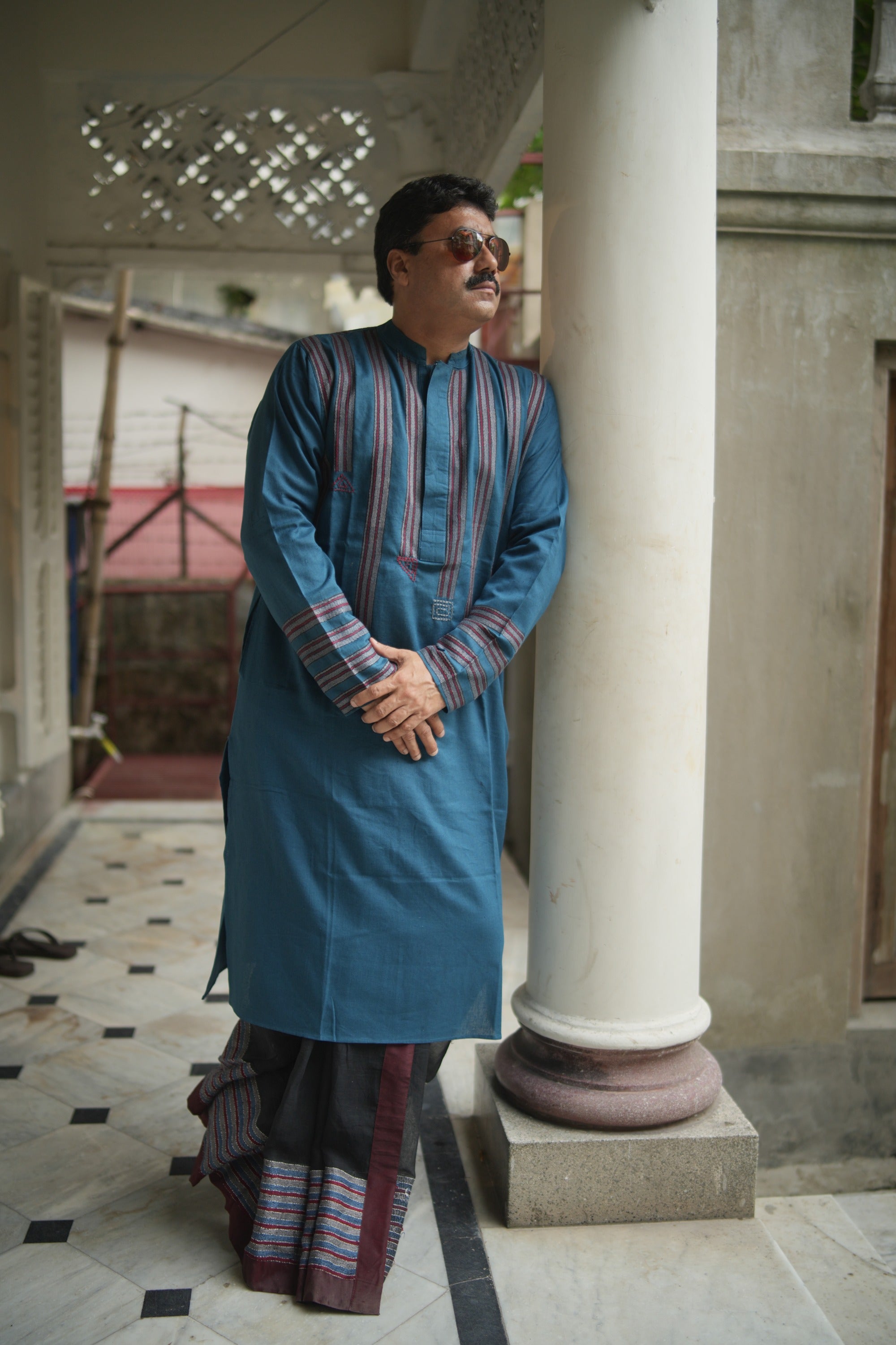 Kantha Blue Anjan Kurta