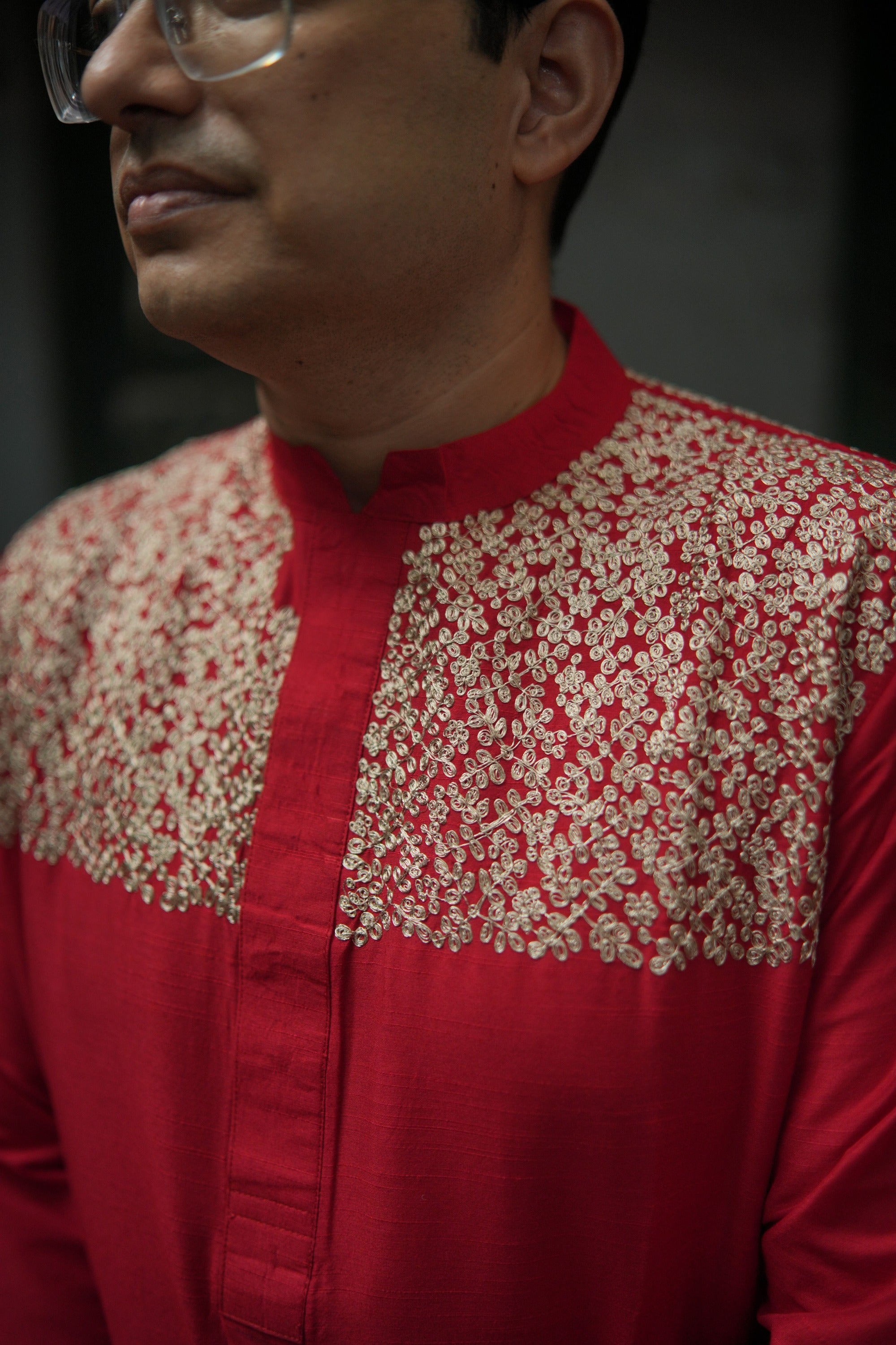 Red Zari Saikat Kurta