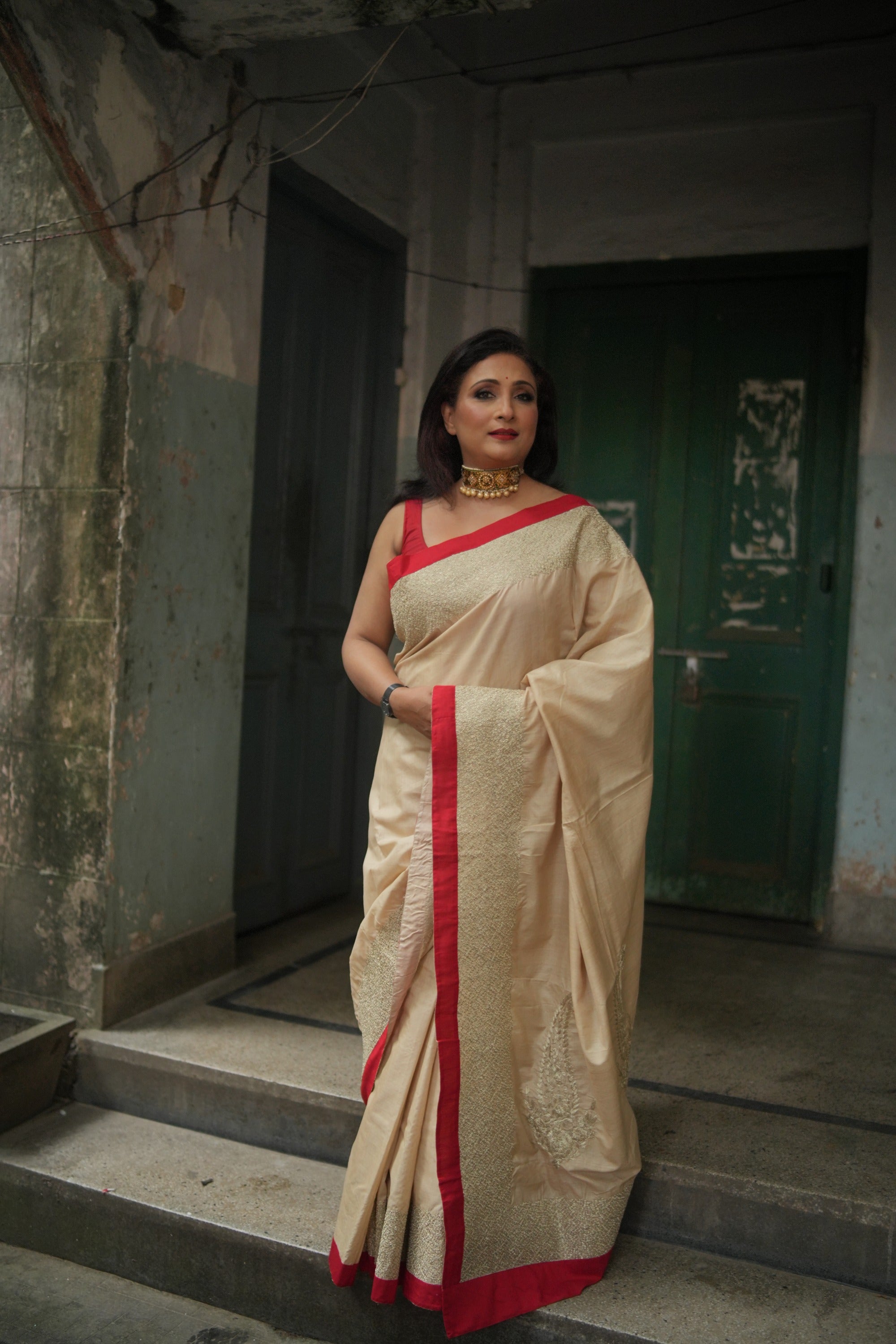 Tusser Zari Embroidery audy Saree