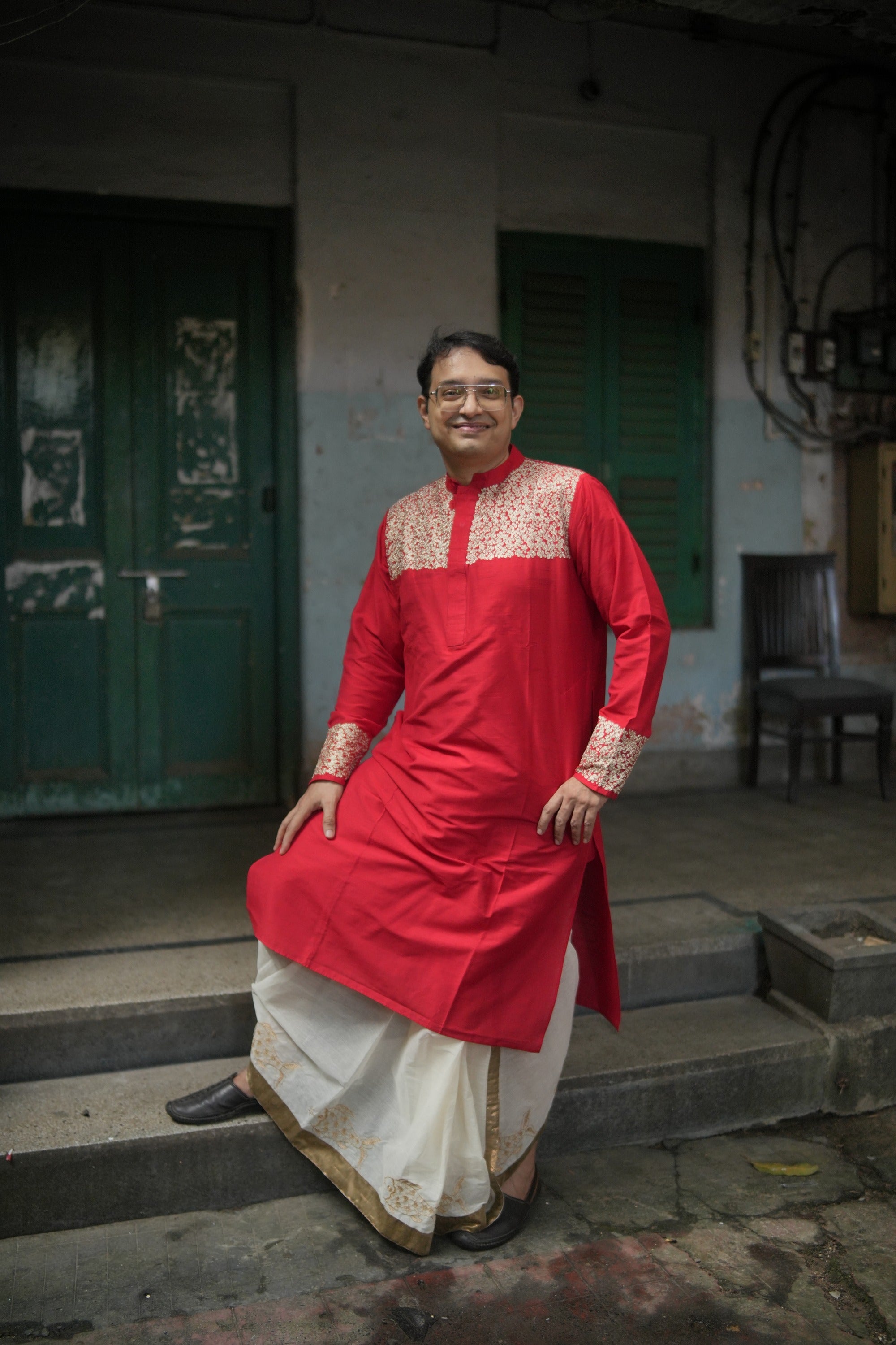 Red Zari Saikat Dhoti