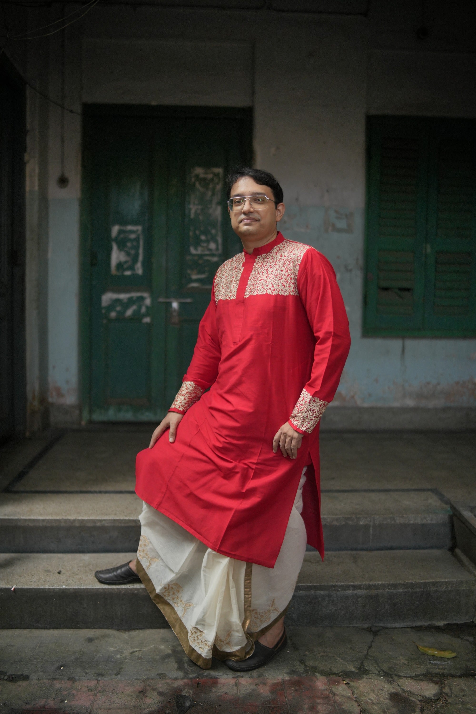 Red Zari Saikat Dhoti