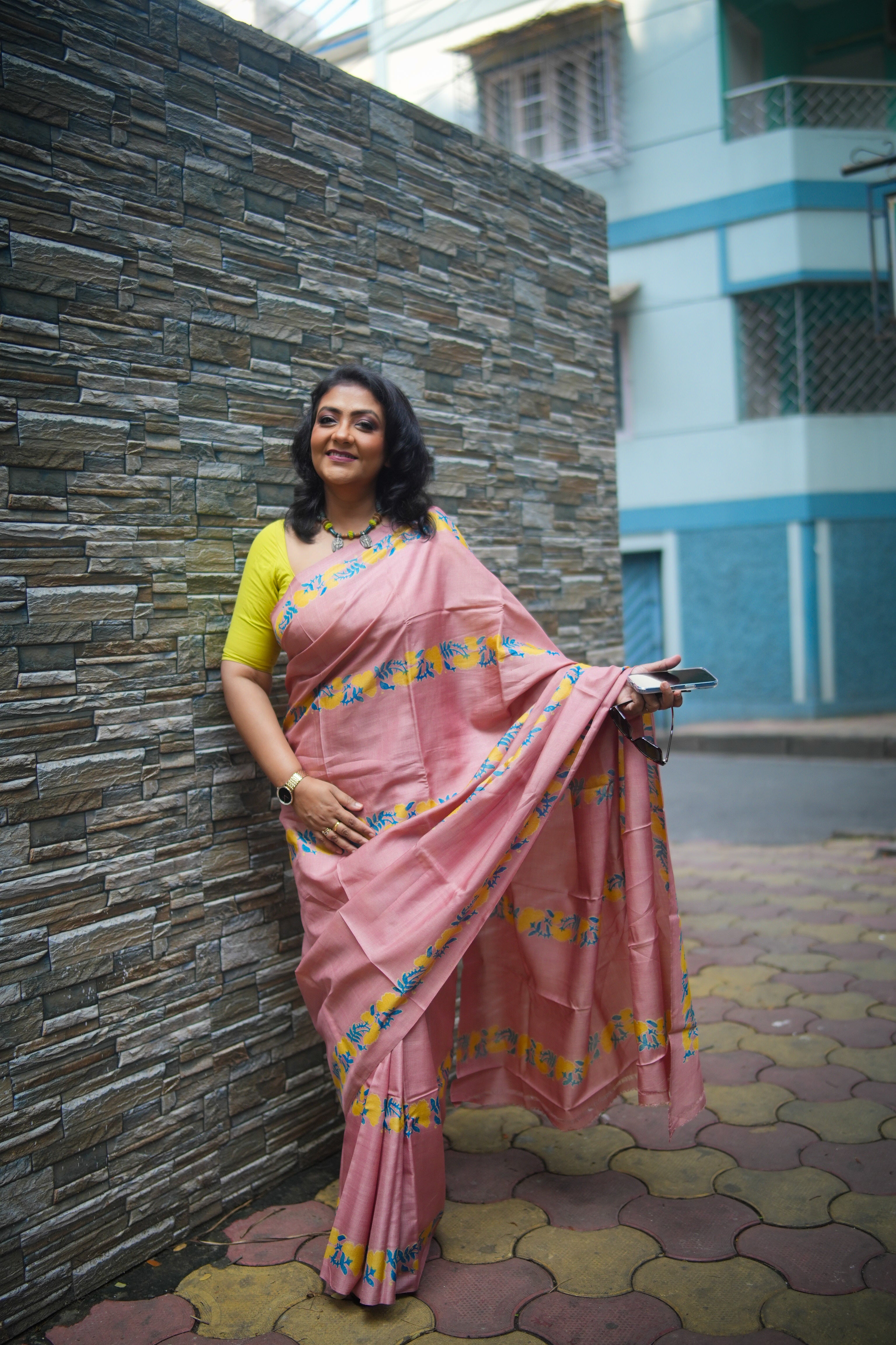 SAREE TUSSER  PEACH LALIE