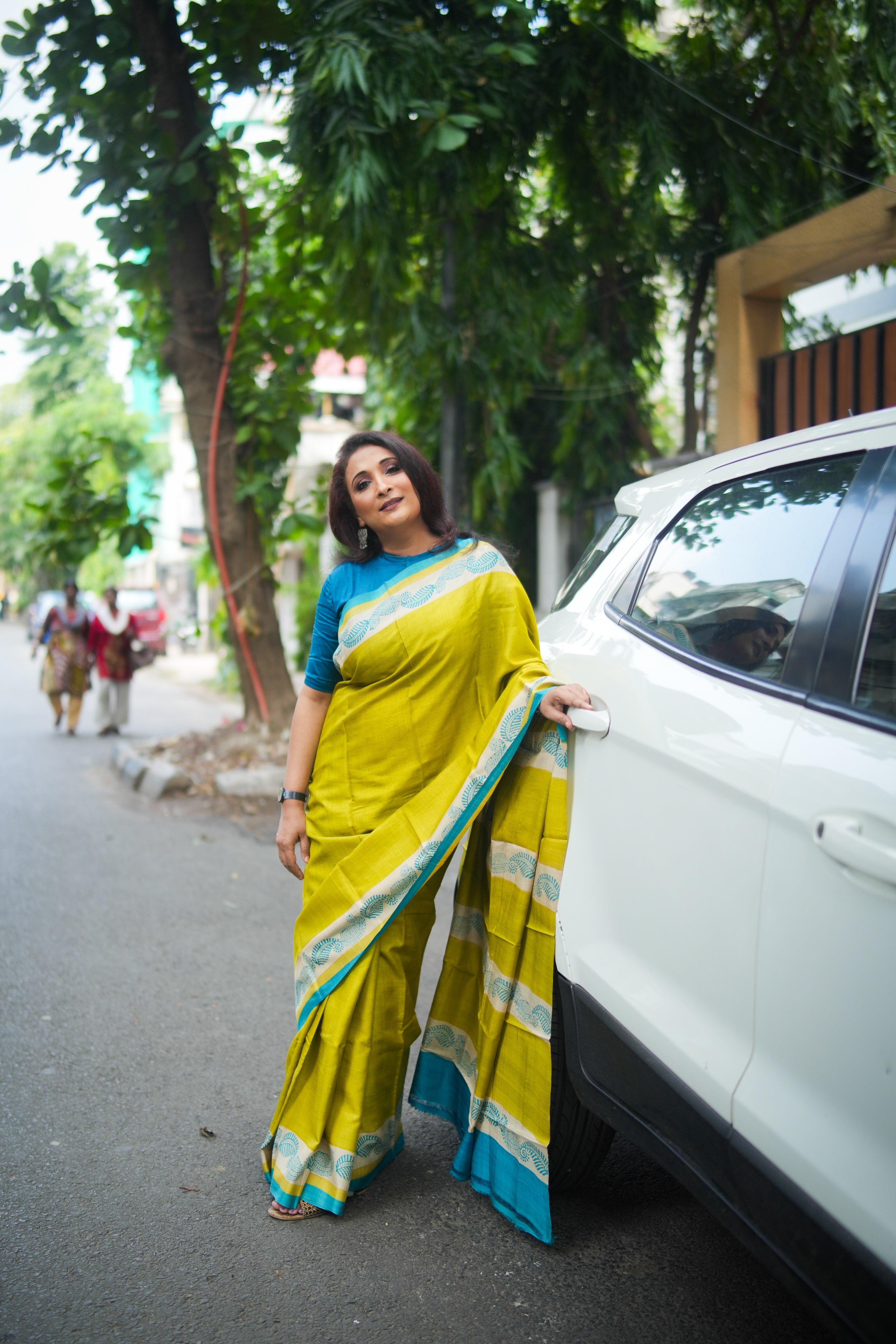 SAREE TUSSER GREEN-BLUE AUDY