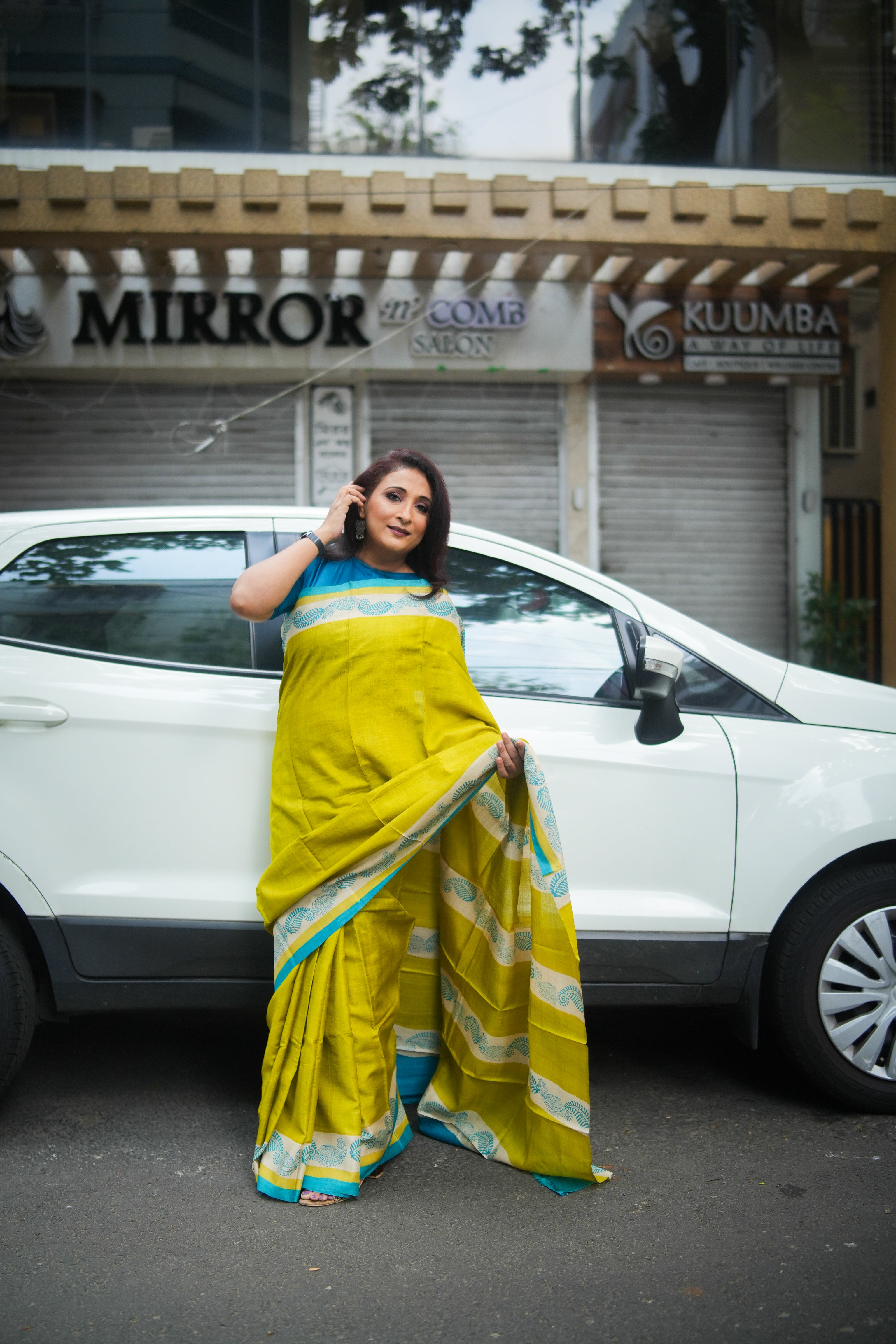 SAREE TUSSER GREEN-BLUE AUDY