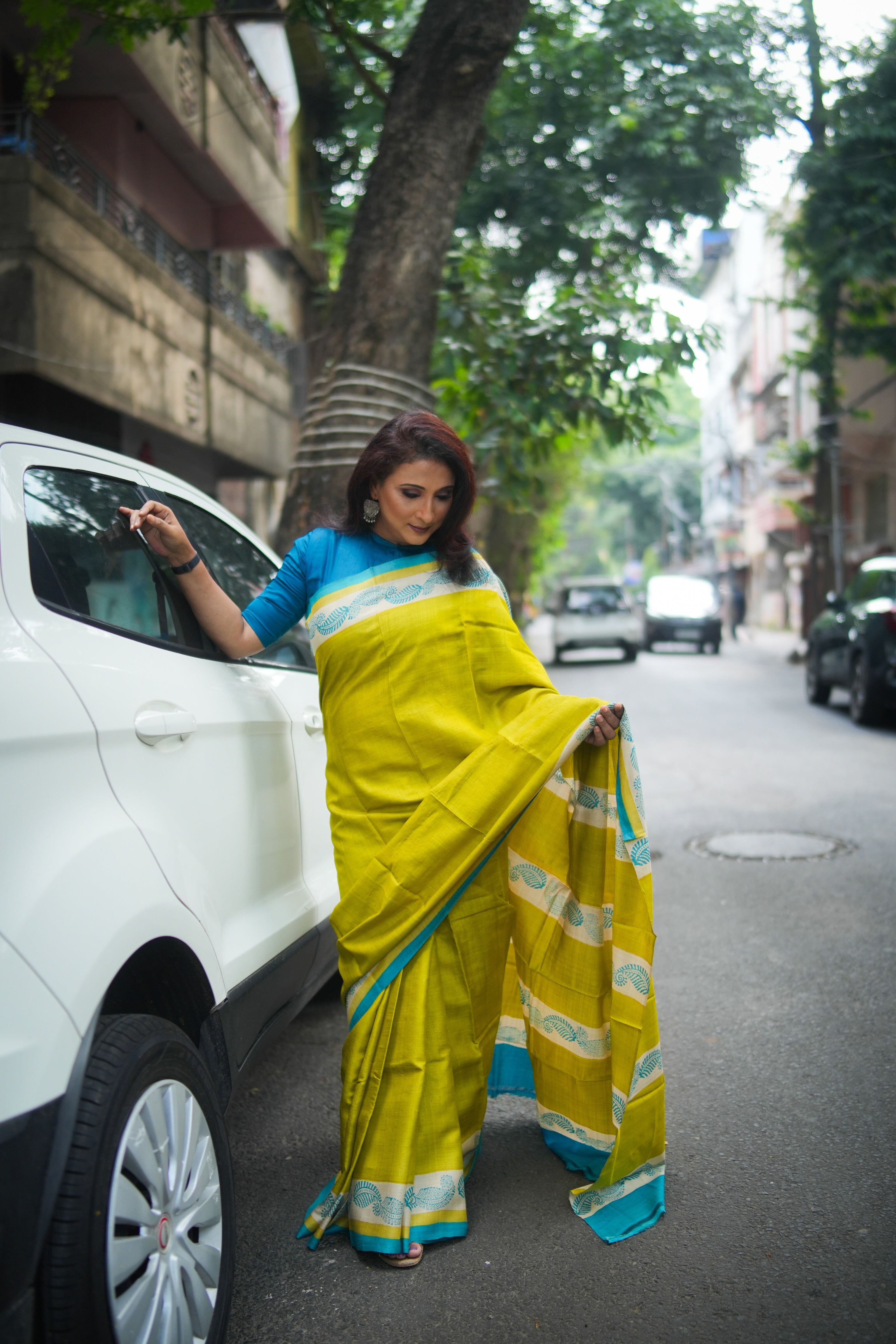 SAREE TUSSER GREEN-BLUE AUDY