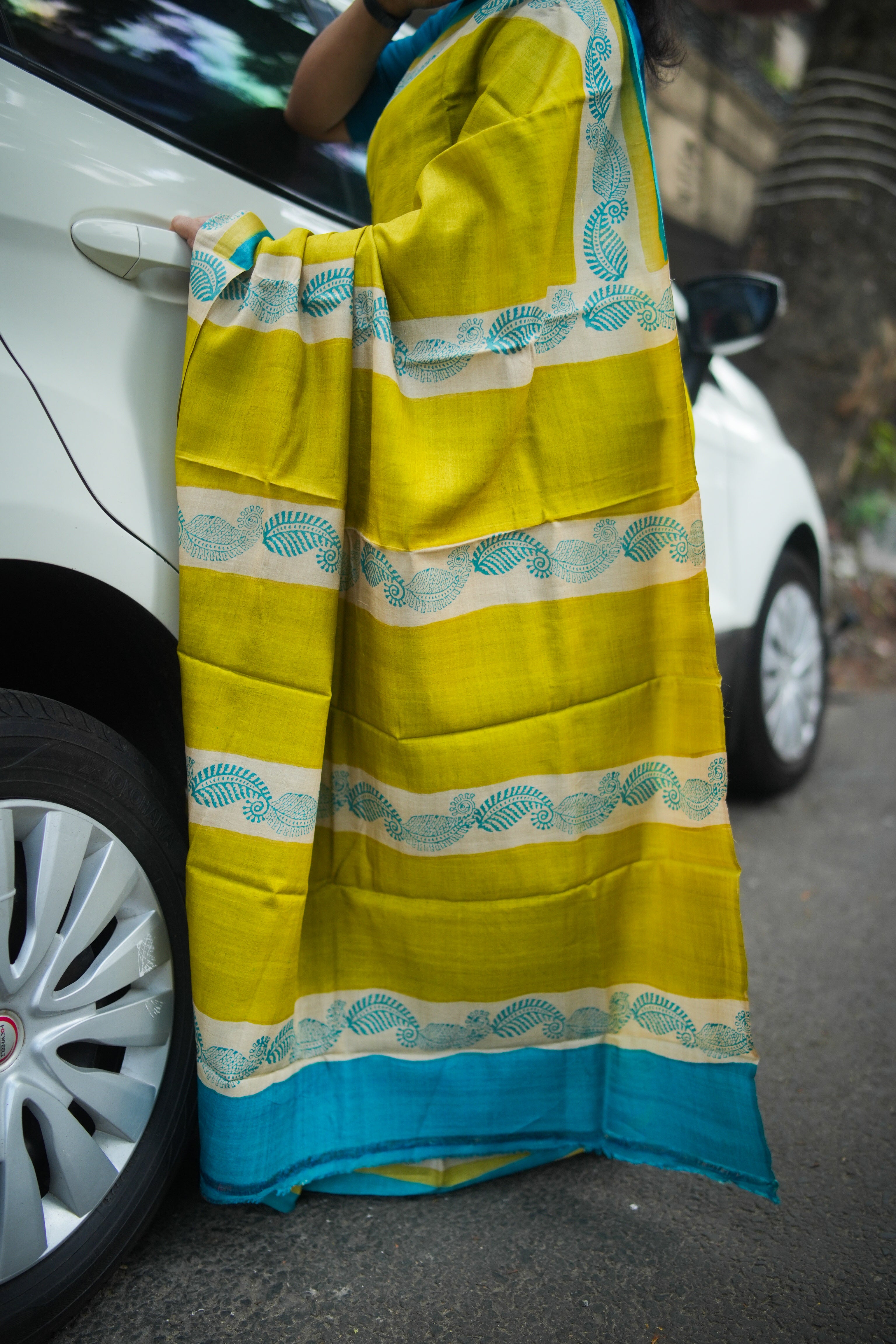 SAREE TUSSER GREEN-BLUE AUDY