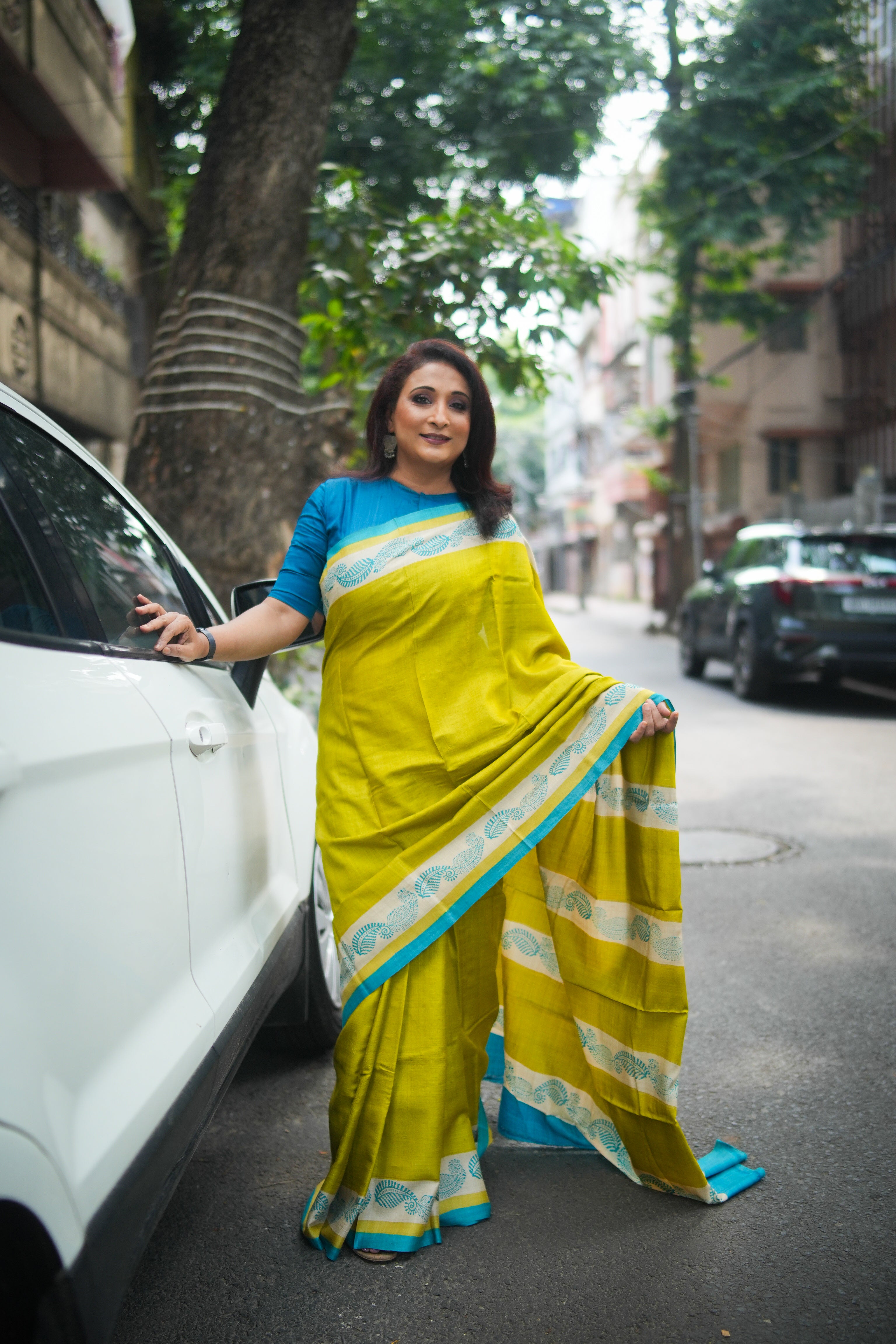 SAREE TUSSER GREEN-BLUE AUDY