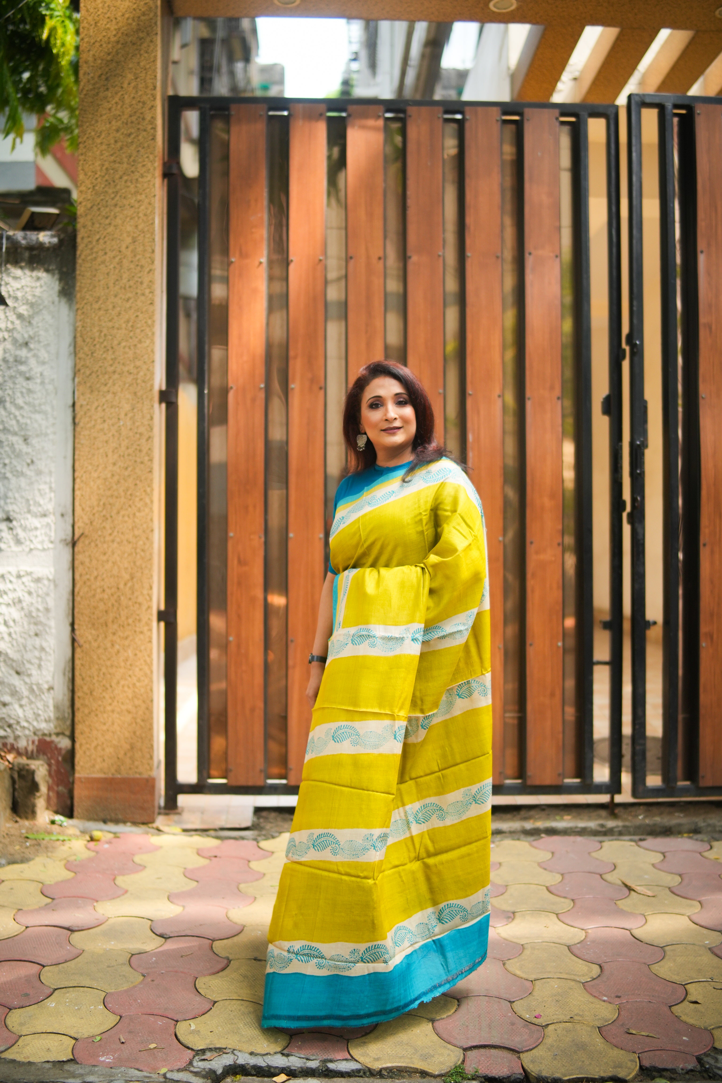 SAREE TUSSER GREEN-BLUE AUDY