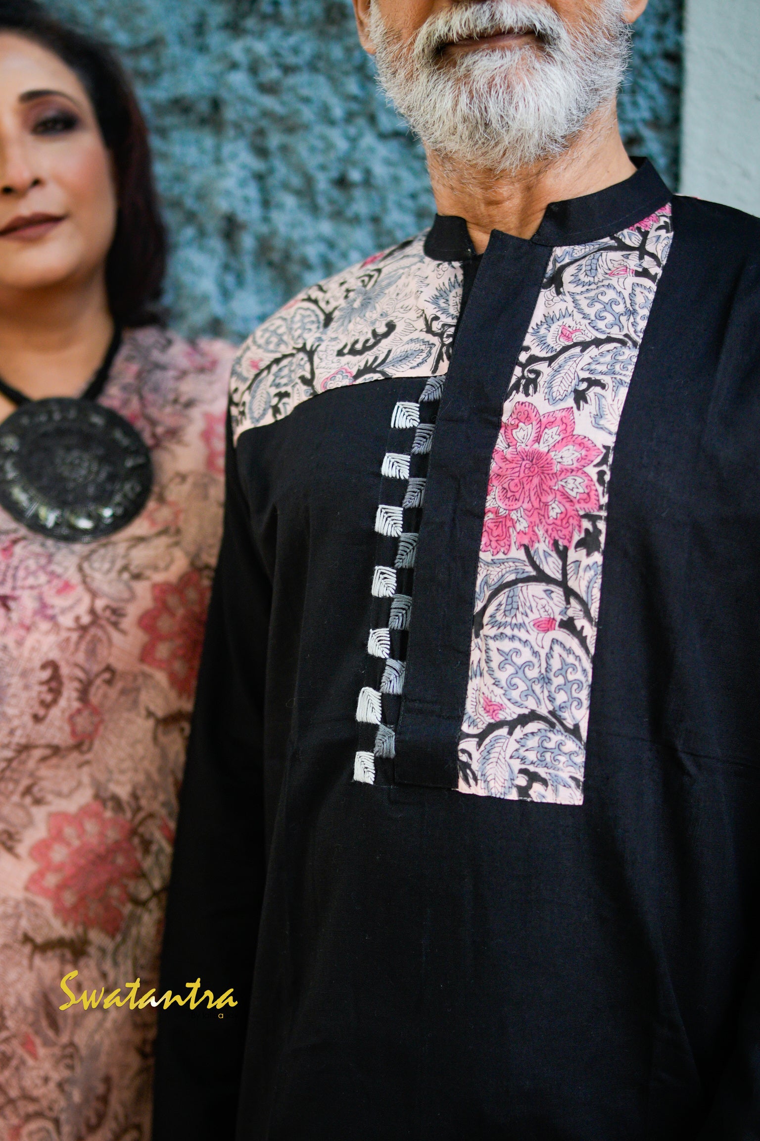 PEACH BLACK SSR-AUDY-DRDEB--KURTA WITH ASH EMB