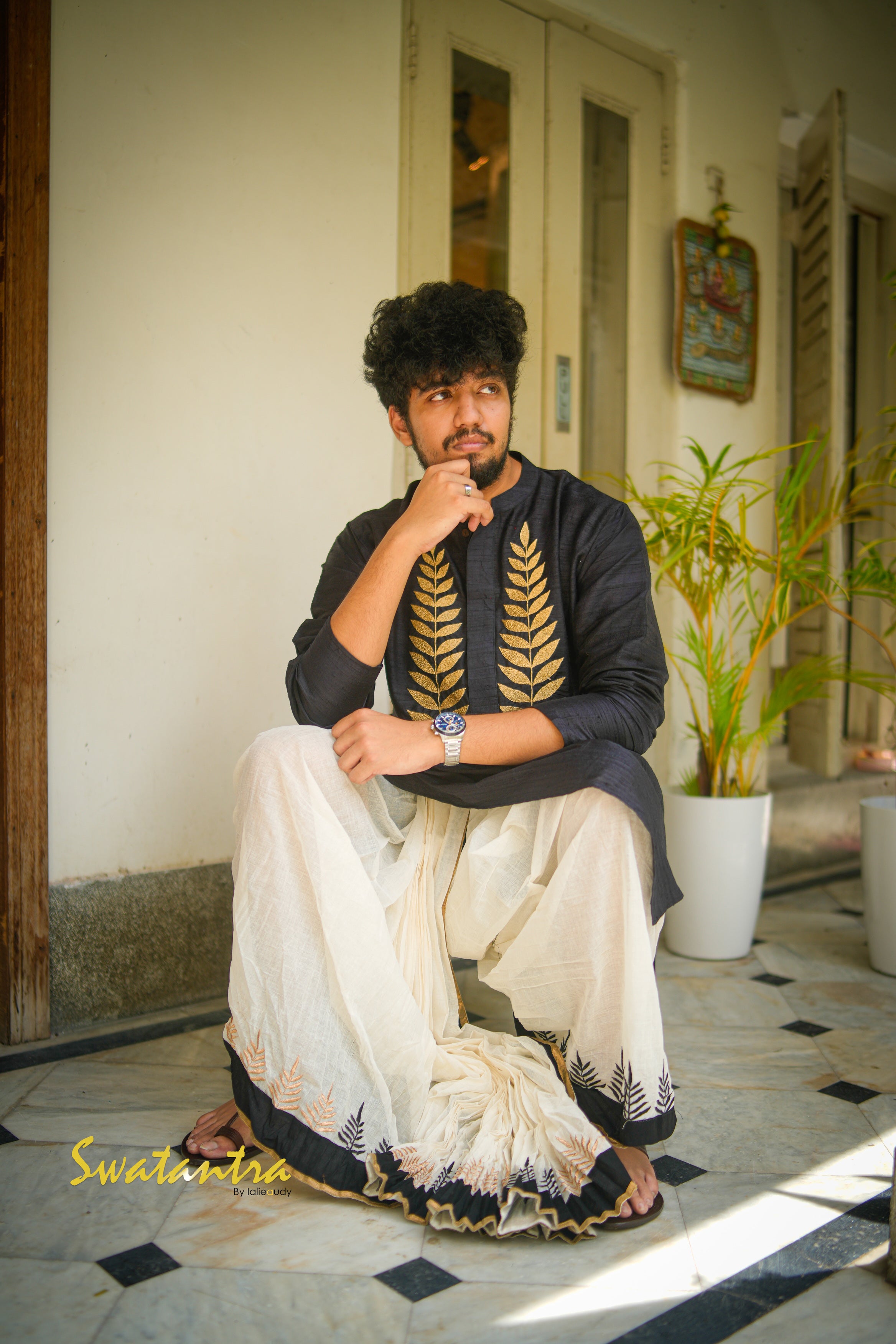 GK BLACK RAW SILK DEBASHRUTO - KURTA